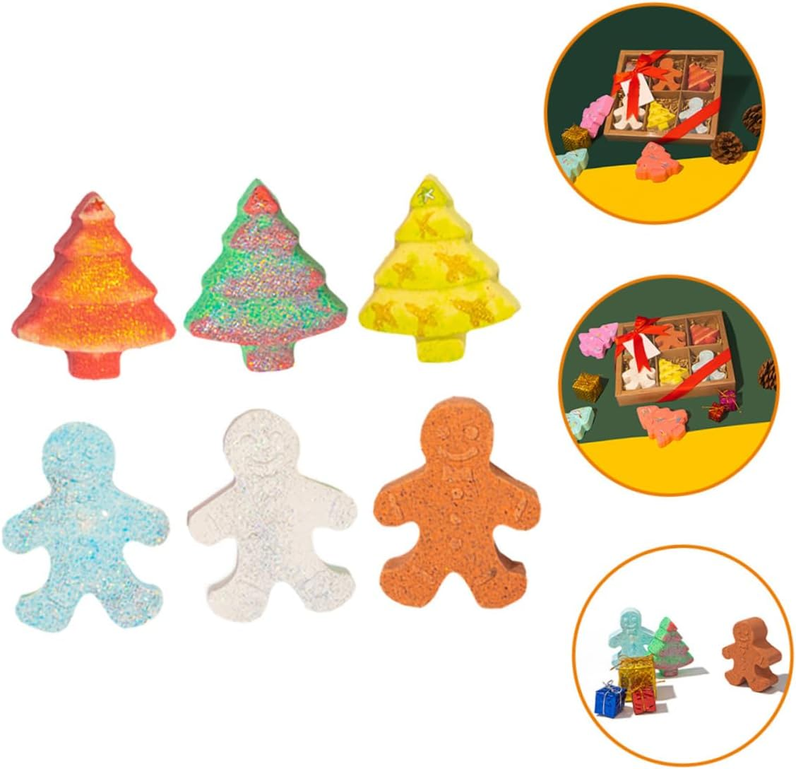 COOLHIYA 6Pcs Christmas Bathing Bomb Salt Ball Gingerbread Man Skin-Friendly Bubble Bath Salt image number 4