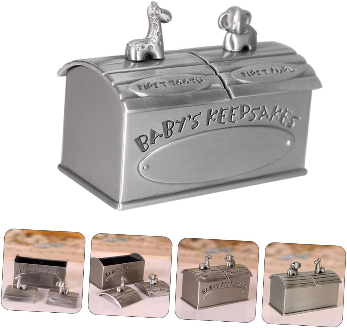 Abaodam Baby Keepsake Organizer and Tooth Storage Box for Boys and Girls, Metal Curly Hair and Milk Tooth Case, Antique Tin Finish, Baby Memory Storage for Nursery image number 5