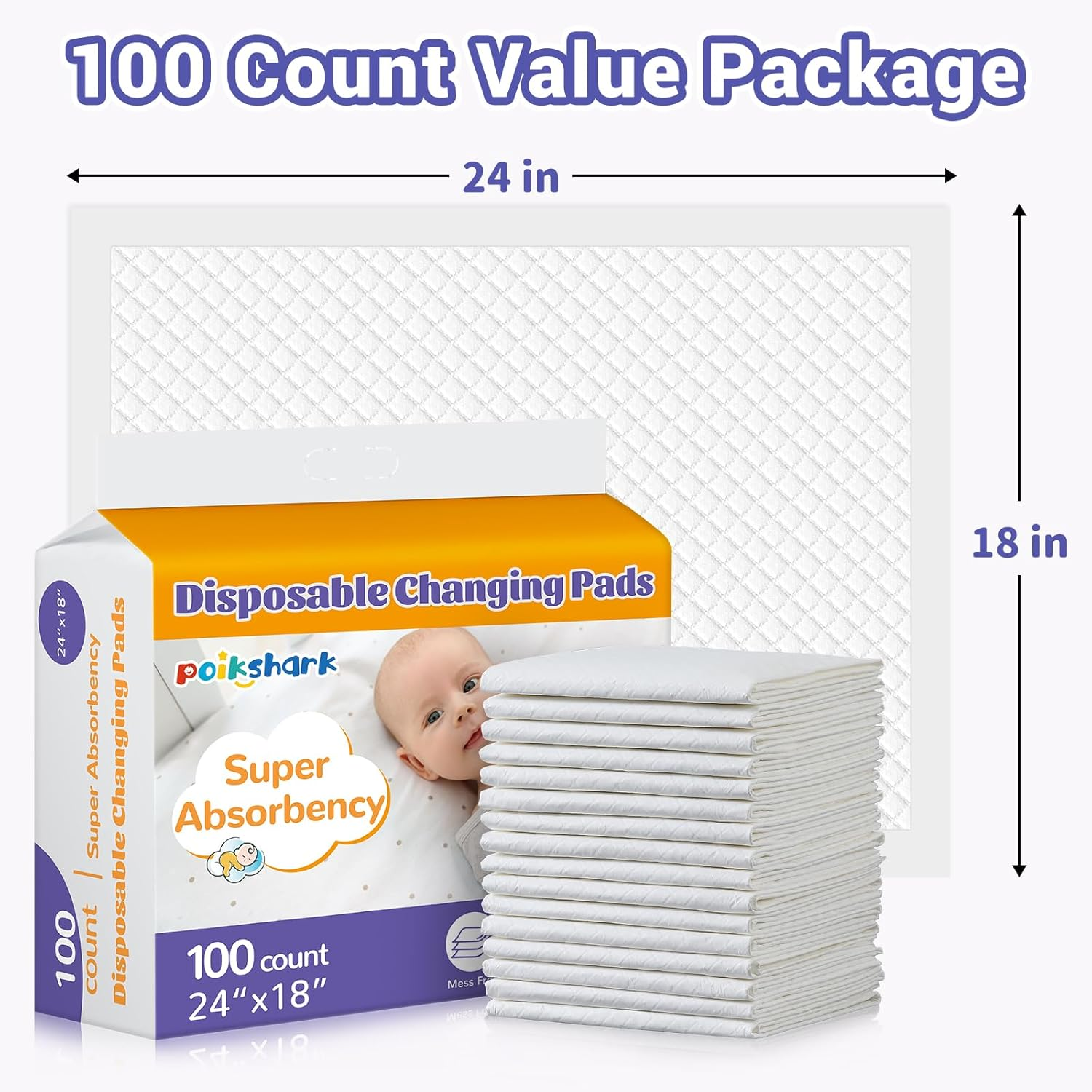 100 Pack Disposable Changing Pads for Baby [24" X 18"] Super Absorbency Disposable Underpads Large Toddler Pads Absorbent Fluff Protective Bed Pads Disposable Diaper Changing Pads, Leakproof