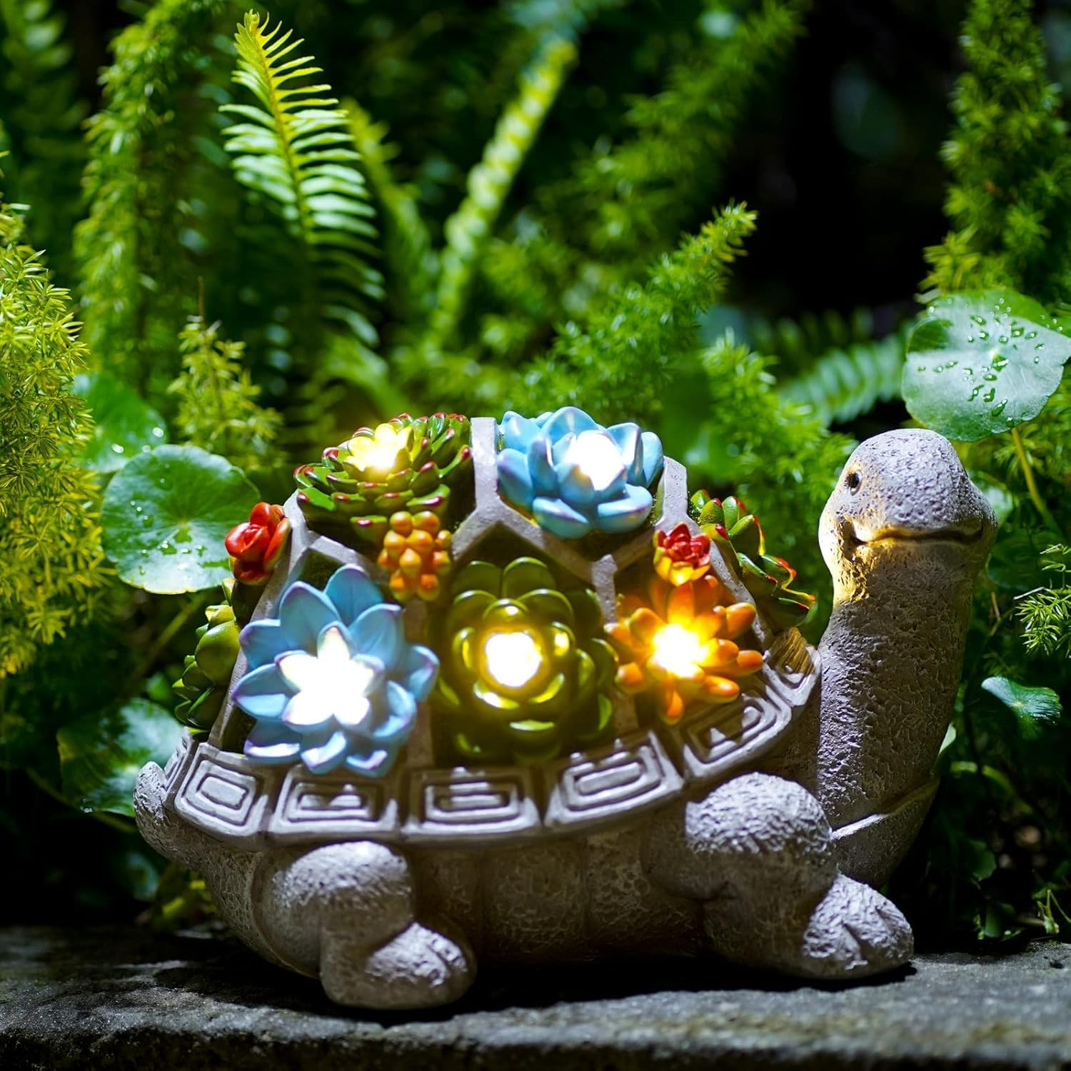 Garden Decor Outdoor Statue Succulent - Solar Turtle Figurine Lawn Decoration Tortoise for Patio, Balcony, Yard, Lawn Ornament image number 6