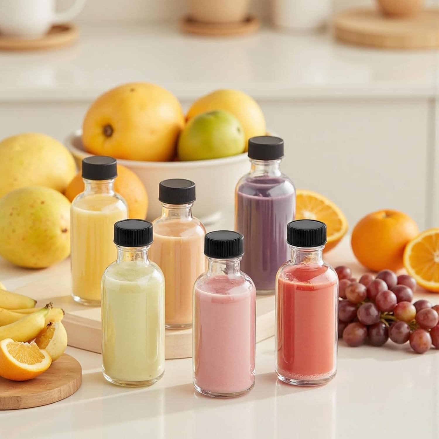 12-Pack 2Oz (60Ml) Glass Shot Bottles with Caps with Pouring Funnel - Ideal for Hot Sauce Bottles, Whiskey, Liquid Storage, Wellness, Miniature & Wedding Decor image number 3