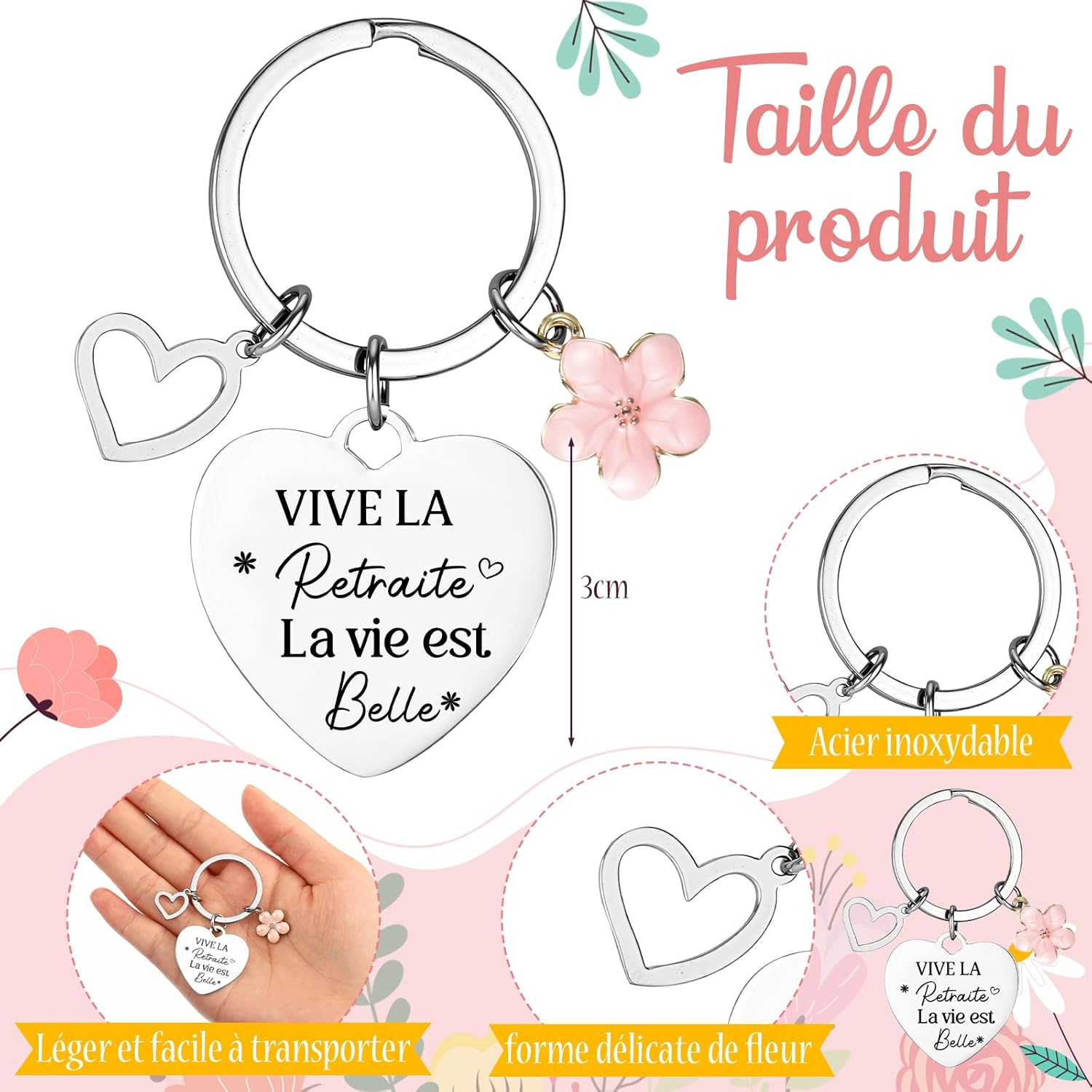 Xuniea Retirement Gift Set for Women - Travel Cosmetic Bags and Keychains, Flower Design, Practical Gift for Colleague, Teacher or Wife, as Shown, Fashion image number 6