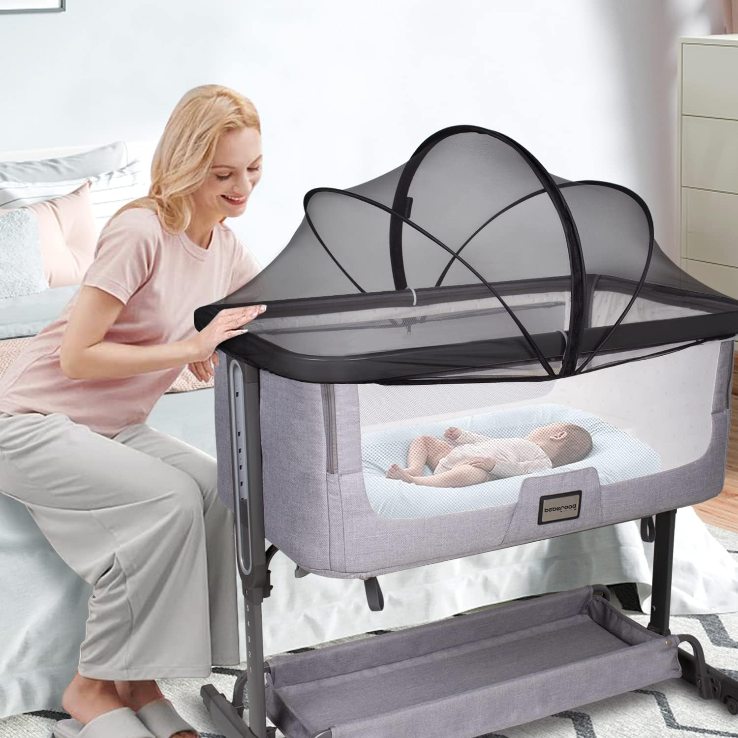 Bassinet Mosquito Net Cover - Protect Your Baby with a Mesh Cover for Bassinets, Bedside Sleepers, and Travel Cribs, Keeping Cats and Mosquitoes at Bay (Black) image number 5