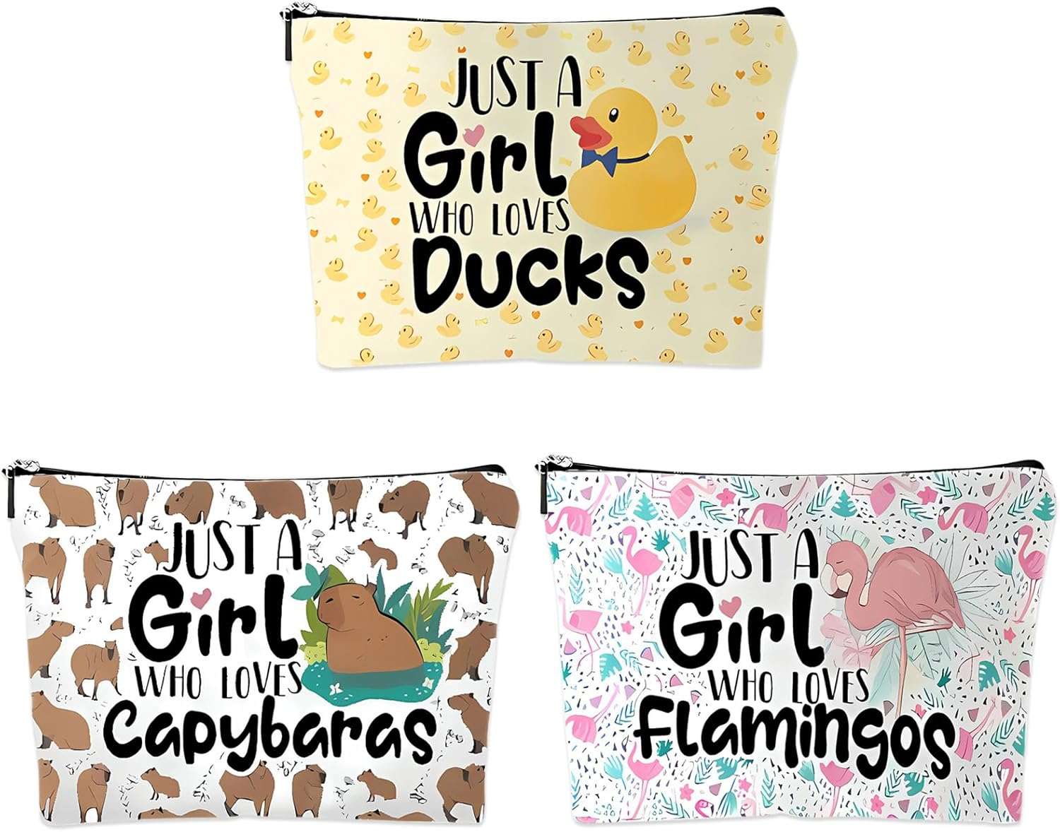 HTTDSLF Capybara Small Cosmetic Bag, Cosmetic Bag for Girls, Makeup Bag, Portable Toiletry Bag for Women, Pack of 3 image number 1