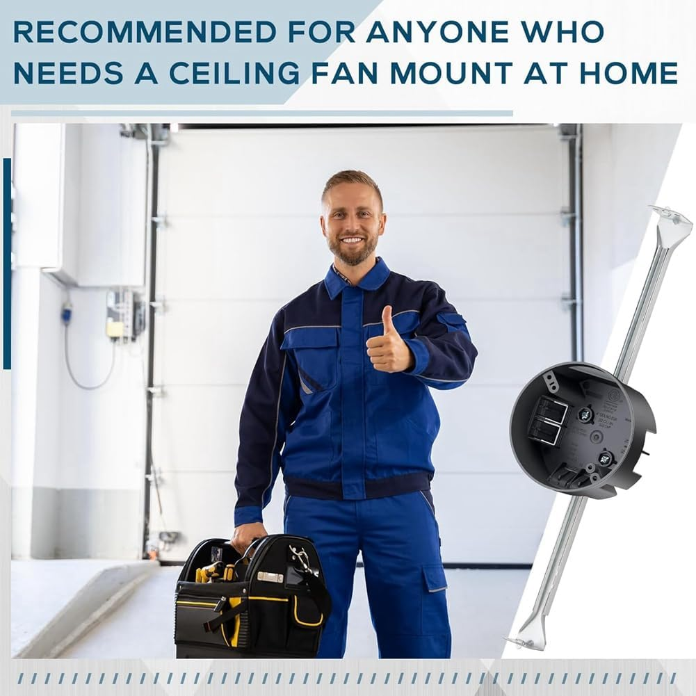 Snblzhef 2 Pcs Ceiling Fan Brace Electrical Box 14.25 to 22.5 Inch Adjustable Electrical Box and Support Bar Fan Bracket Gray image number 4