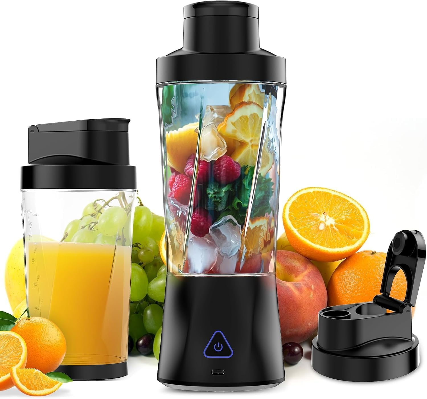 Portable Blender, 360 Watt Personal Blender for Shakes and Smoothies, 6000Mah USB Rechargeable, BPA Free 24 Oz Juicer Cup with 6 Blades and Lid, Self Cleaning Portable Juicer for Kitchen, Black