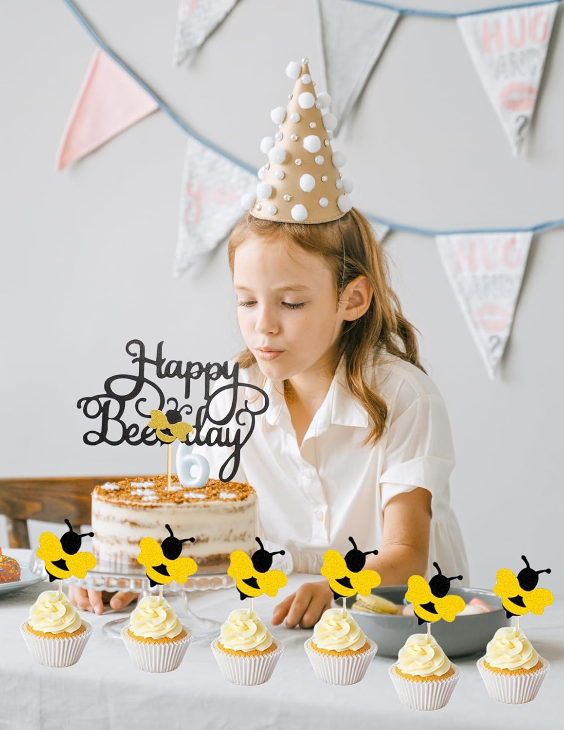 21 Pcs Cupcake Toppers - Happy Bee Day & Birthday Cake Toppers - Bumble Bee & Glitter Bee Cupcake Picks for Baby Shower & Party image number 2
