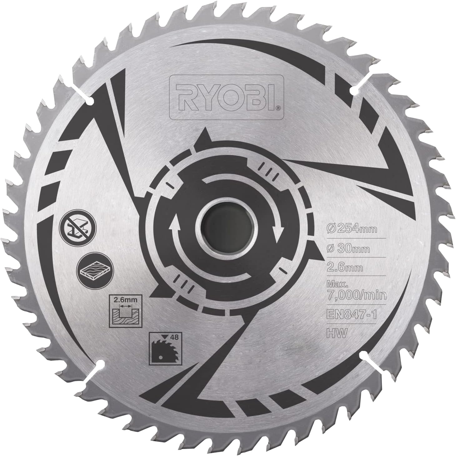 Ryobi SB254T48A1 48 Tooth TCT Mitre Saw Blade, 254 Mm image number 1
