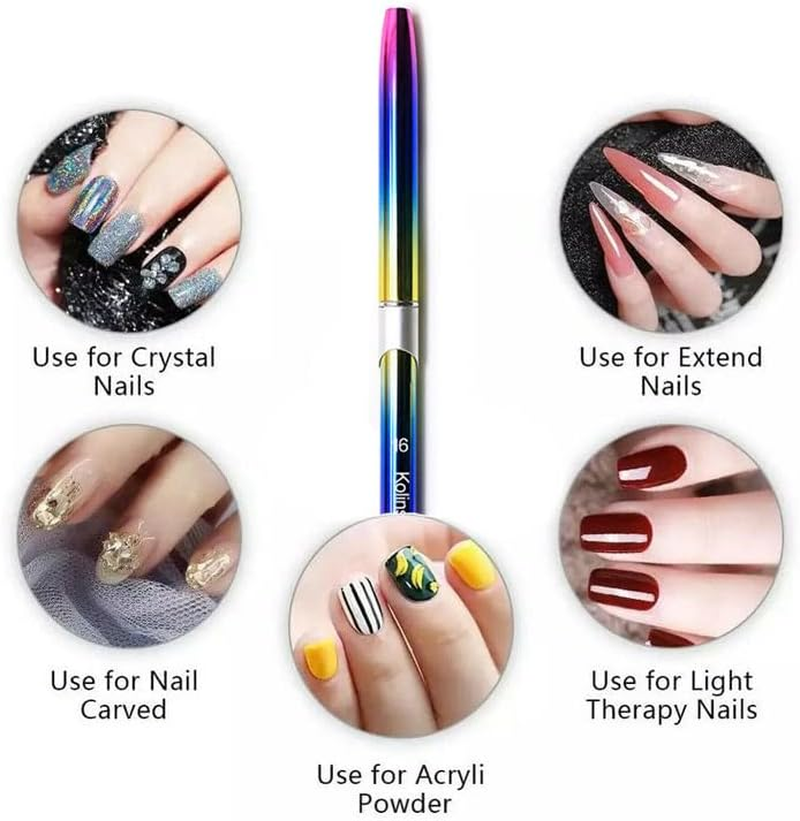 Kolinsky Acrylic Nail Art Brush Manicure Powder Professional Tools Size #2-18 Gradient Metal Handle Ideal for Nail Artists & Salons