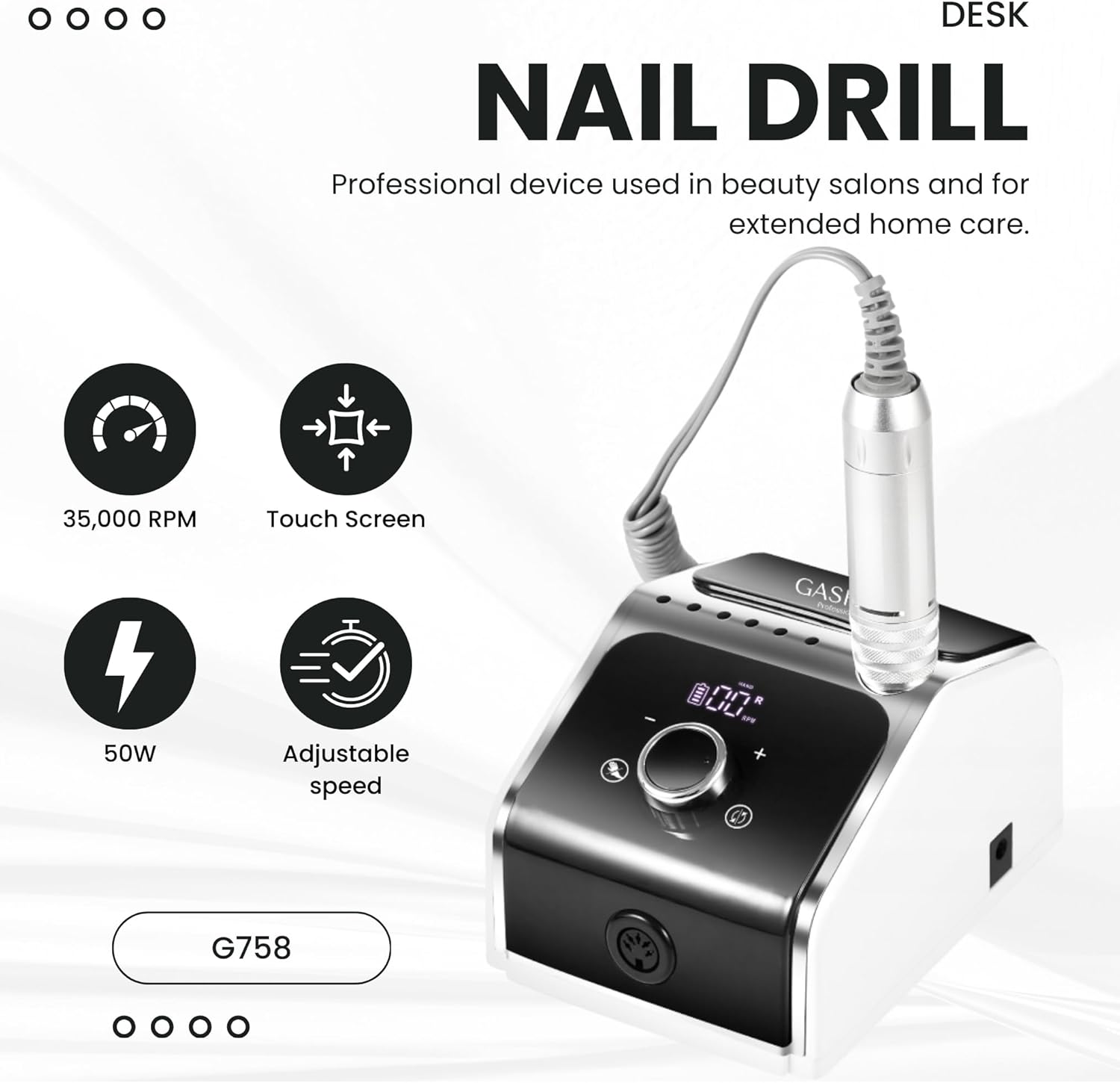 GASHIO&reg; Nail Cutter for Gel Nails, Nail Drill 50 W, Electric Nail File, Manicure Pedicure Set, Electric, Nail Cutter with Cable, Nail Cutter with Foot Pedal, Nail Machine for Nails, 35,000 Rpm image number 4