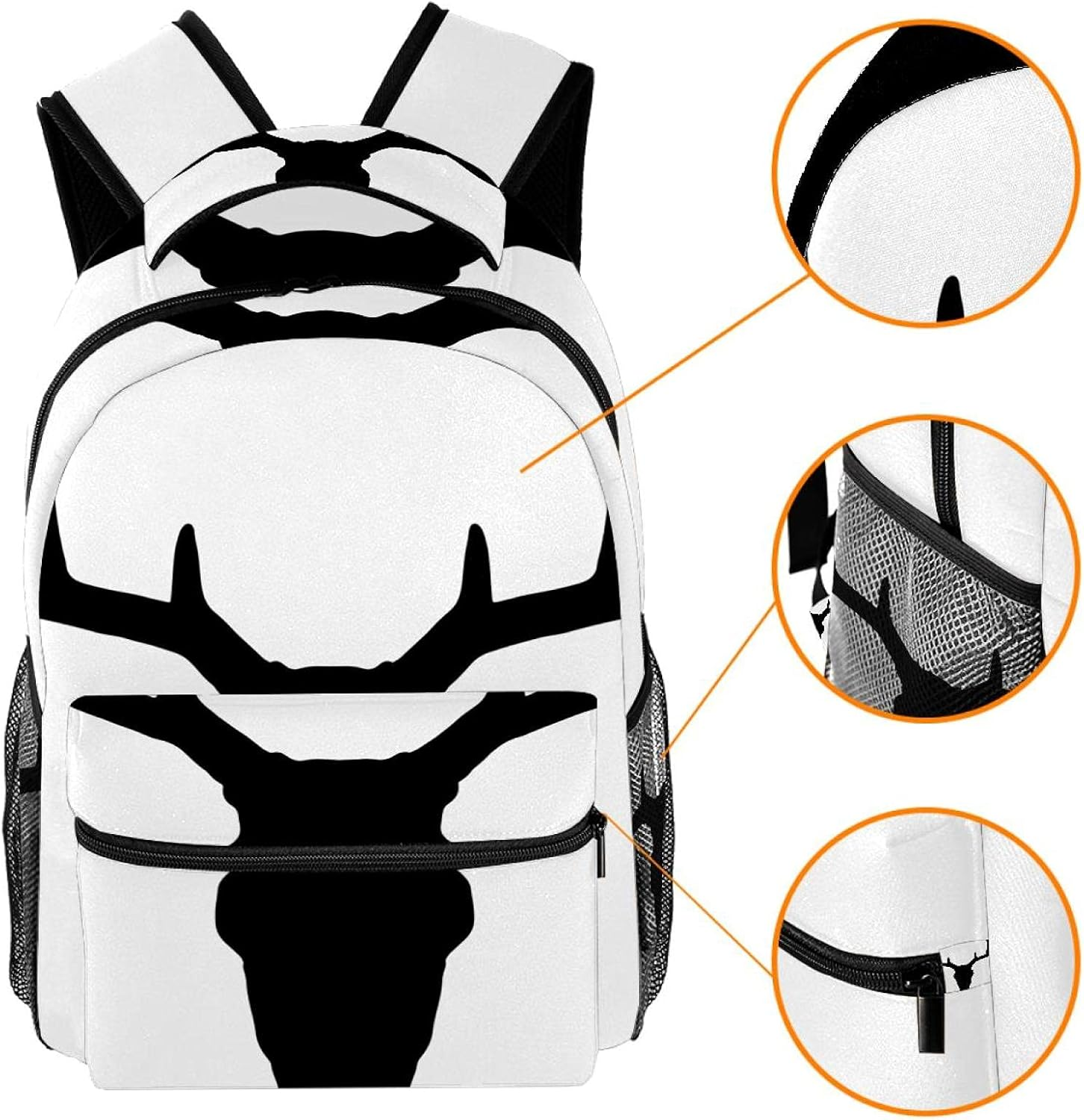Deer Head Silhouette Antlers Backpack Students Shoulder Bags Travel Bag College School Tote Backpacks image number 2