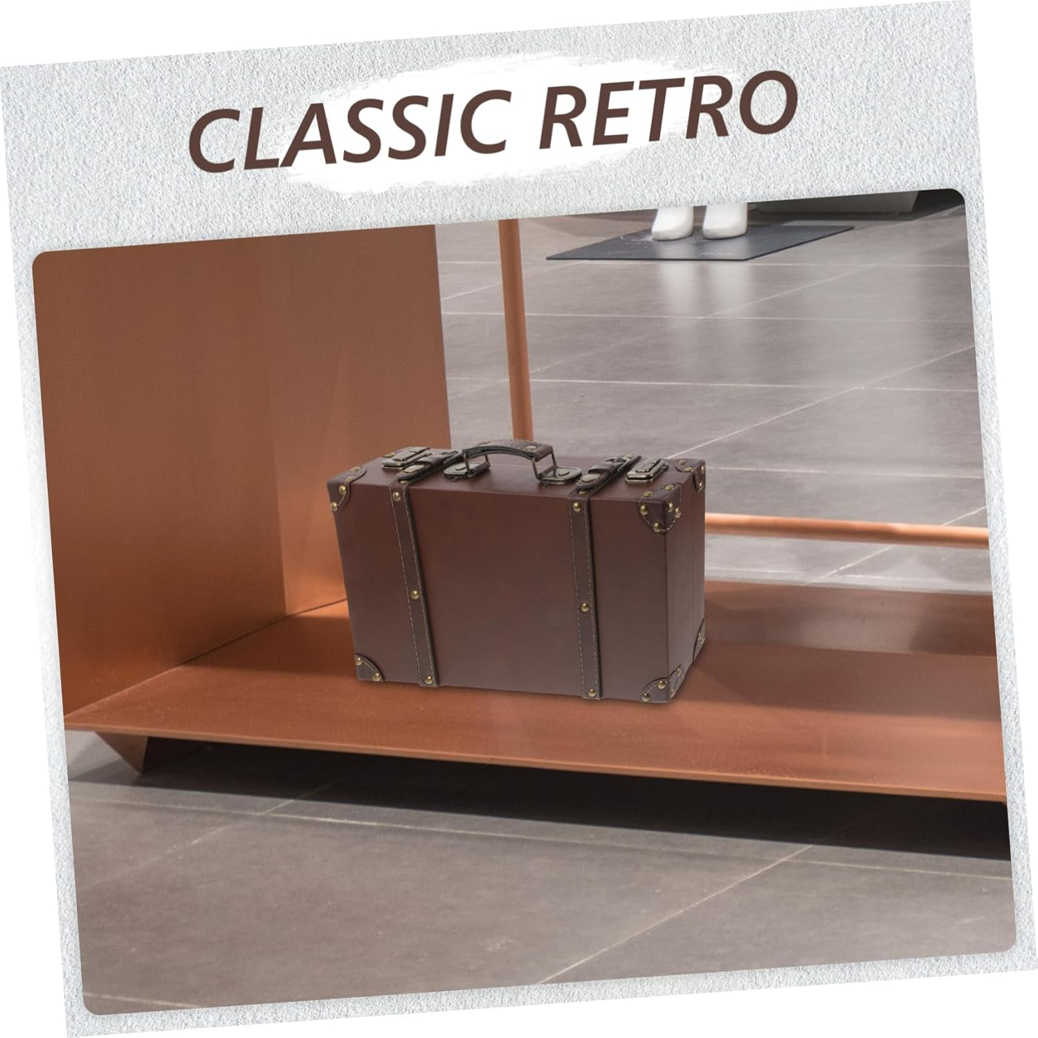 SOLUSTRE Vintage Leather Decorative Trunk Small Retro Suitcase Classic Storage Box for Photo Props and Home D&eacute;cor, Brown Vintage Luggage Decoration for Clothing Store Display image number 4