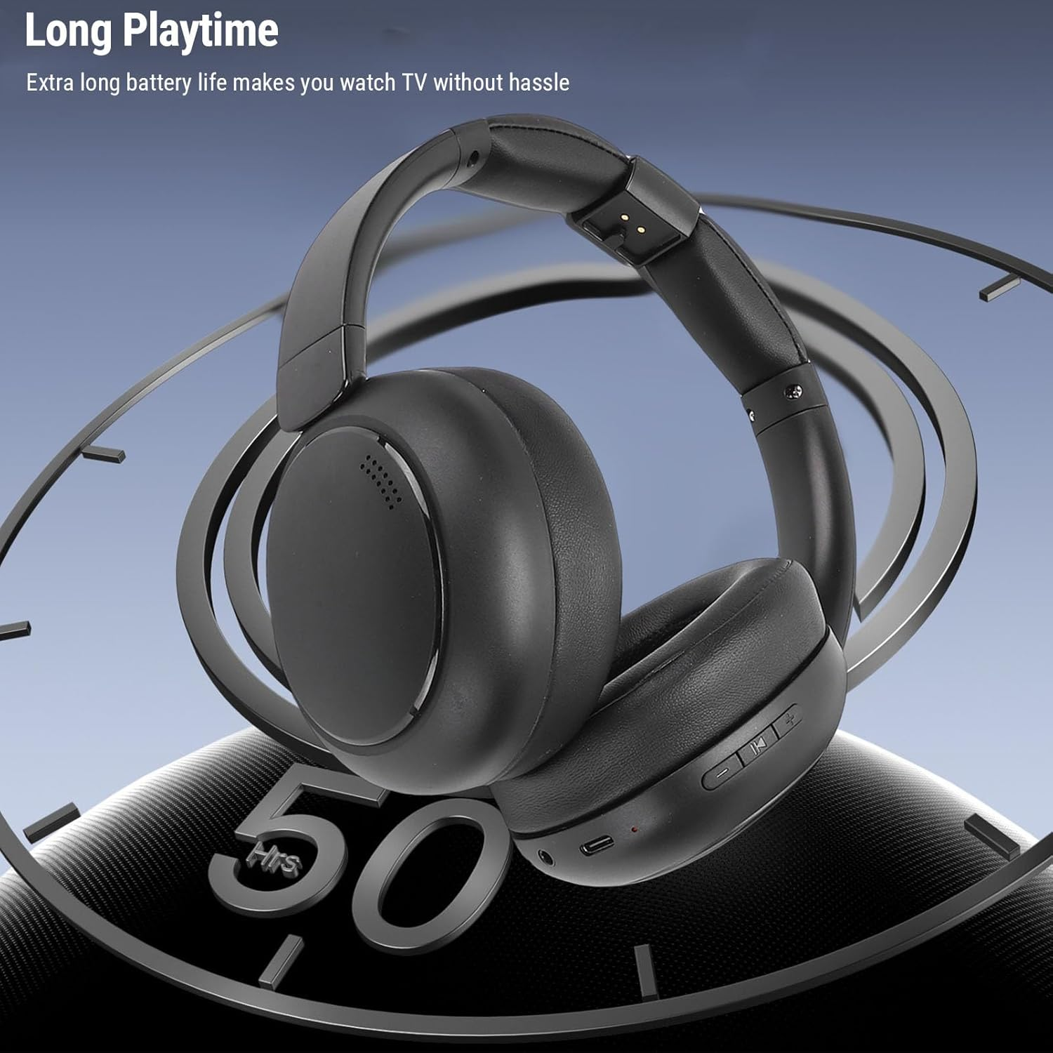 Generic TV Dual Wireless Headphones, 5.4 2.4Ghz Transmission Low Latency 40Ms 40H Playtime Comfortable Ear Cushions, with Transmitter Charging Base, for Seniors image number 5