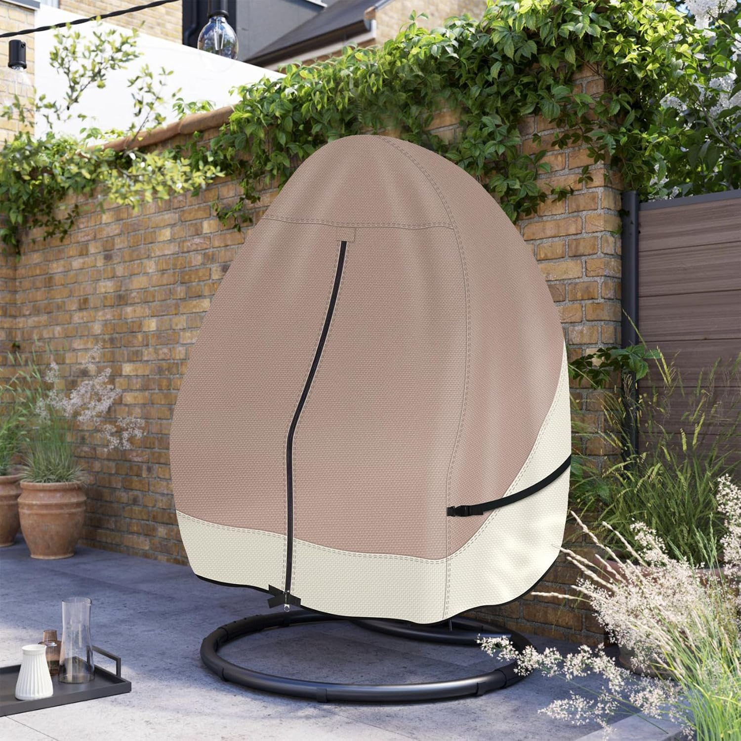 Porch Shield Patio Hanging Egg Chair Cover - Waterproof Outdoor Double Seat Wicker Swing Egg Chair with Stand Protector image number 3