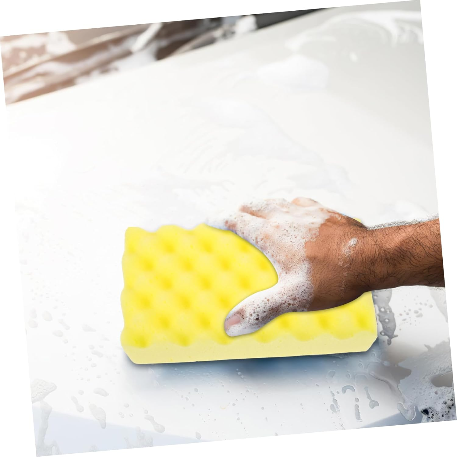 Cabilock Car Cleaning Sponge Scrubber Block, Yellow Honeycomb Wave Pattern, Multipurpose Car Wash Sponge for Exterior Care and Detailing, Sturdy Automotive Cleaning Tool for Scratch-Free Polishing image number 3