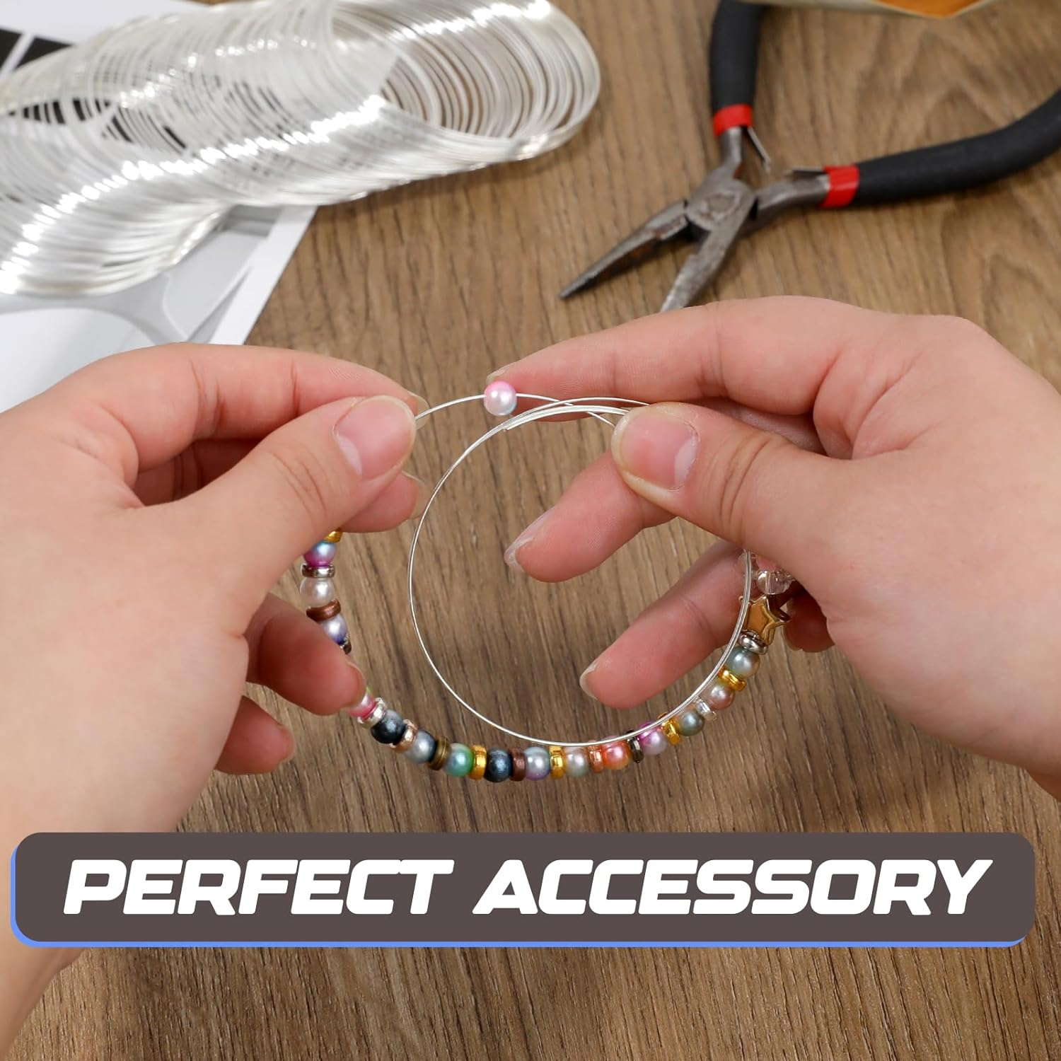 100 Loop Memory Wire for Beads Jewelry Making - Silver Steel Wire for Bracelet and DIY Crafts image number 3