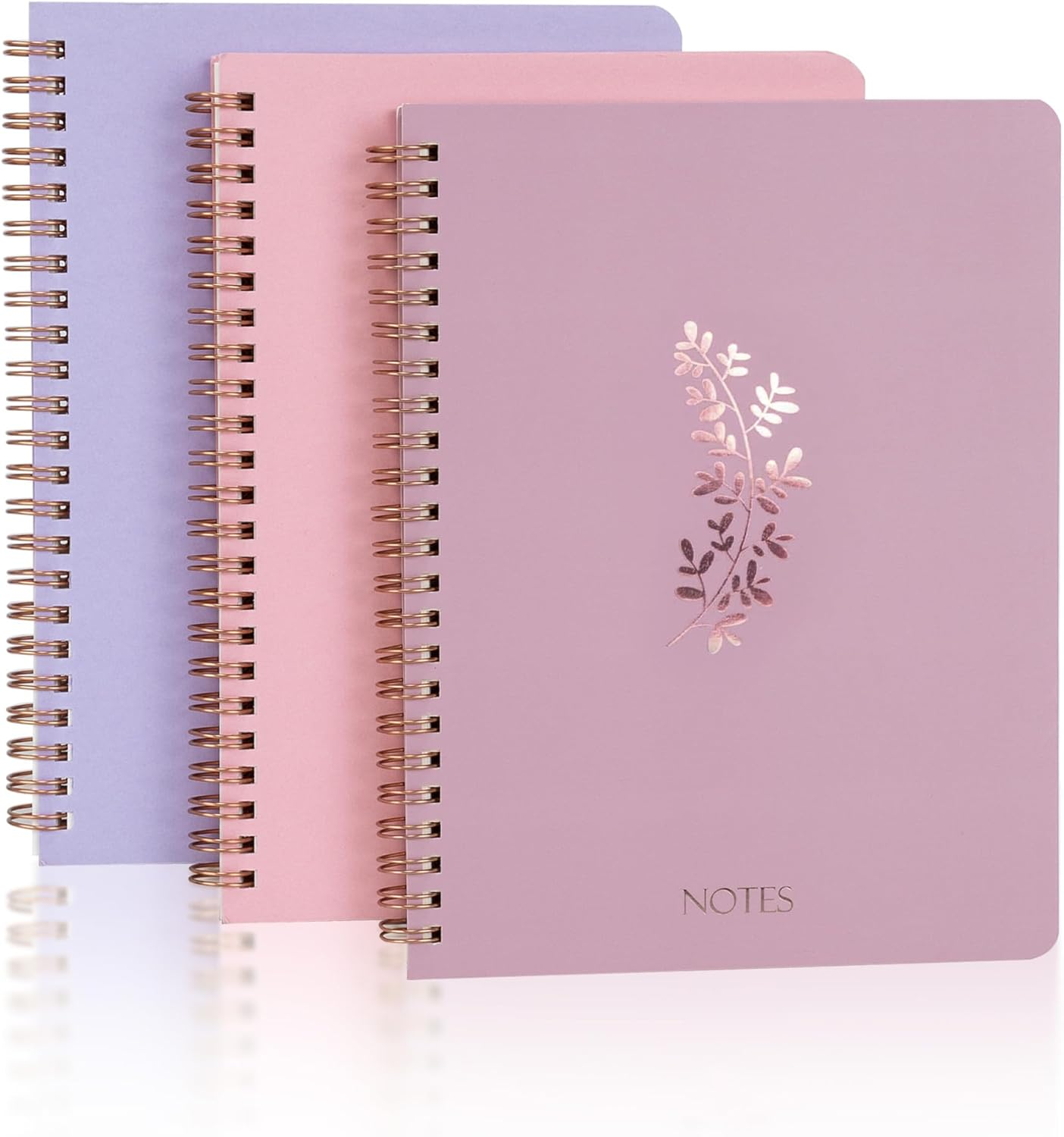 Cute Spiral Notebook A5, Aesthetic Floral Design Spiral Journal for Women Girls with Pocket & Lined Pages, 8MM 160 Pages/80 Sheets Wirebound Note Book for Work Office School, 3 Colors