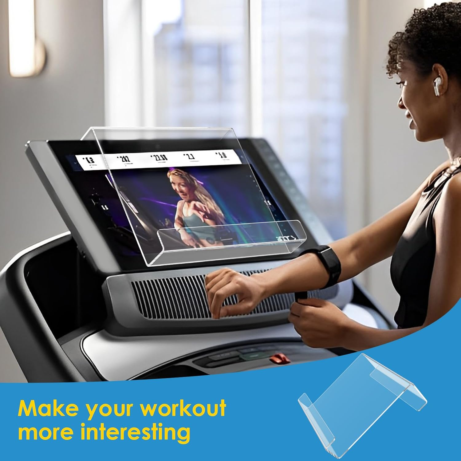 Treadmill Tablet Holder, Acrylic Treadmill Book Holder, Clear Treadmill Tablet Mount, Portable Exercise Bike Reading Stand Compatible with Ipad, Kindle, Flat Tablet, Ereader for Home Gym Exercising image number 3