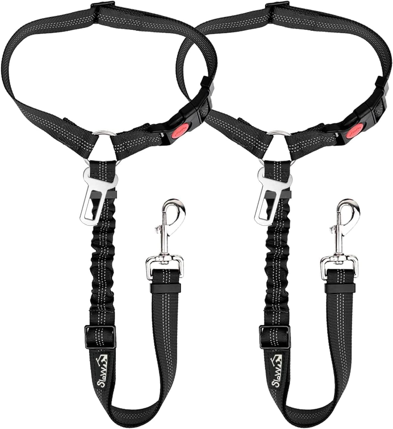 Lyfengdeam Dog Seat Belt for Car, 2 Pack Dog Car Harness Seatbelt Adjustable with Elastic Bungee Buffer, 2 in 1 Pet Car Leash Headrest Restraint Dog Reflective Safety Tether (Black)