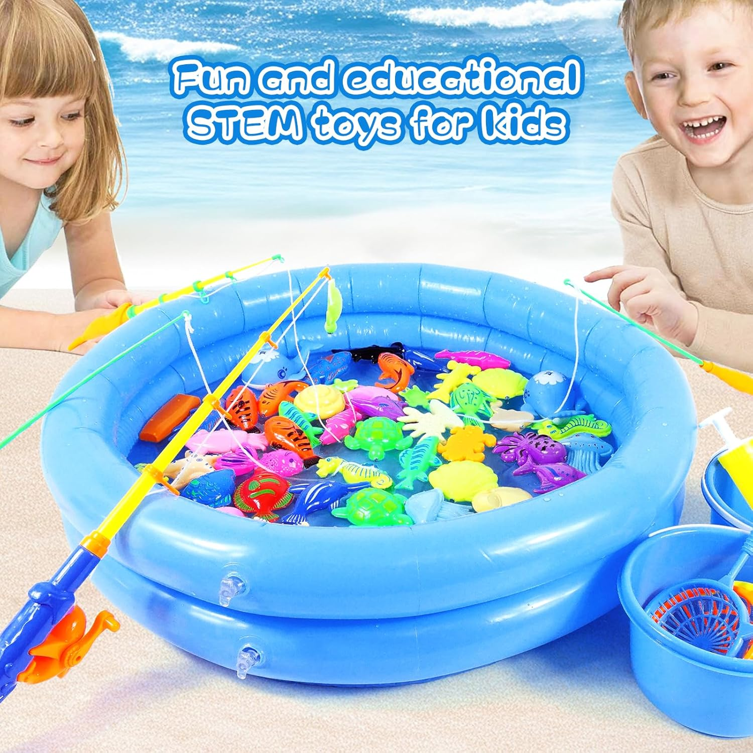 70PCS Magnetic Fishing Bath Toys Game Set,Swimming Fish Toys for Bathtub,Water Table Bathtub Toys for Toddlers Kids Age 3-6, Pool Toys for Pretend Play&Education Teaching&Learning Colors image number 3