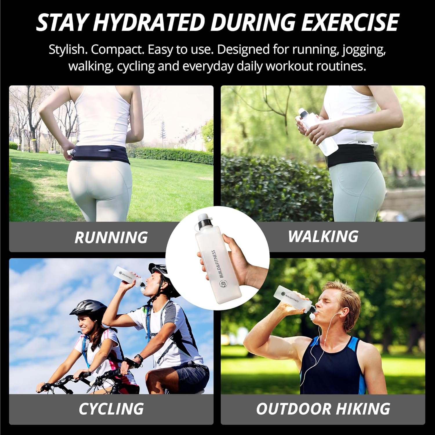 Build & Fitness Curved Water Bottle for Running Belts, Hydration Running Bottle, Easy to Use, 300Ml image number 1