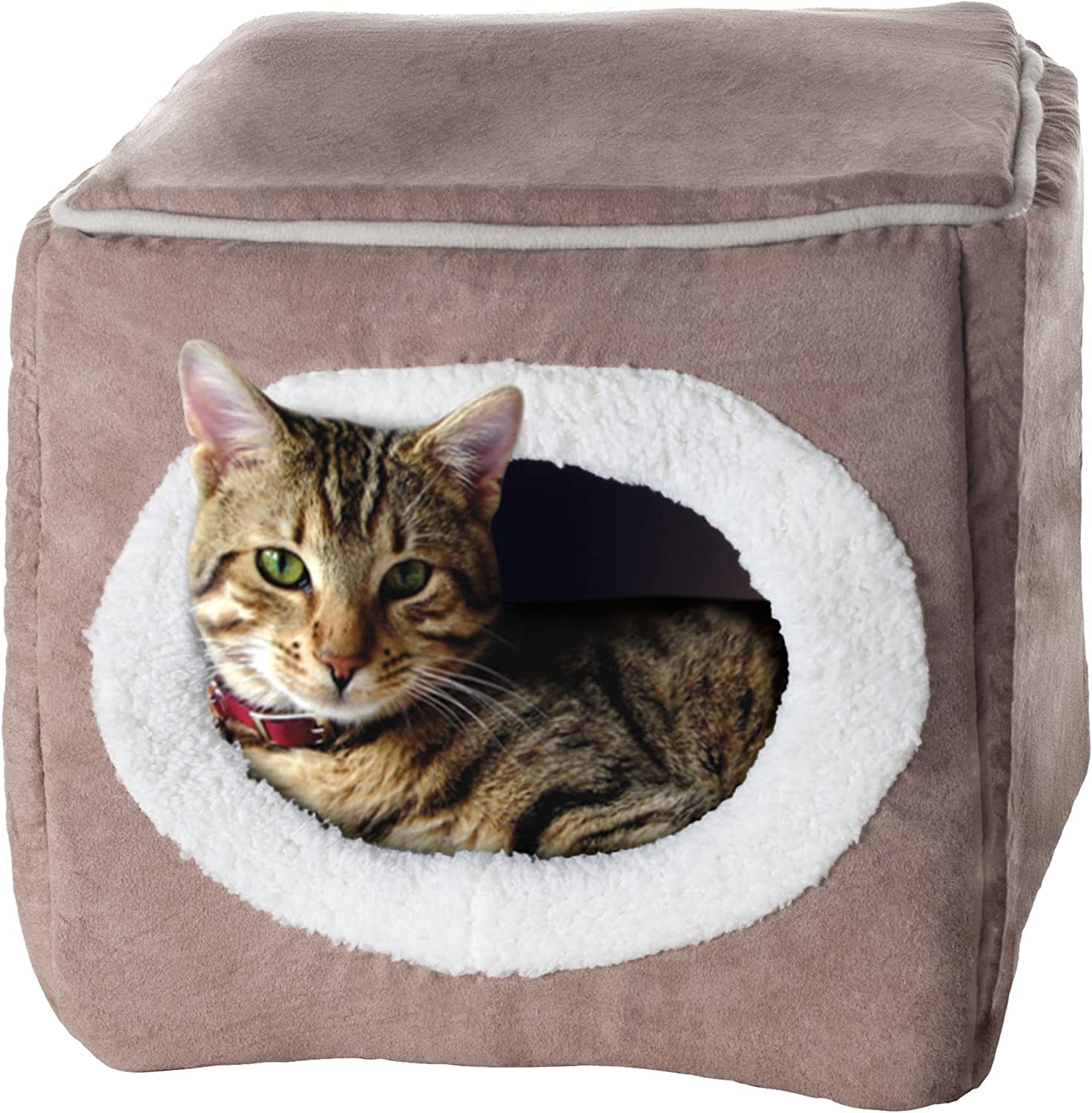 PETMAKER 80-PET6018 Cat Pet Bed, Cave- Soft Indoor Enclosed Covered Cavern/House for Cats, Kittens, and Small Pets with Removable Cushion Pad (Grey), 13X12X12