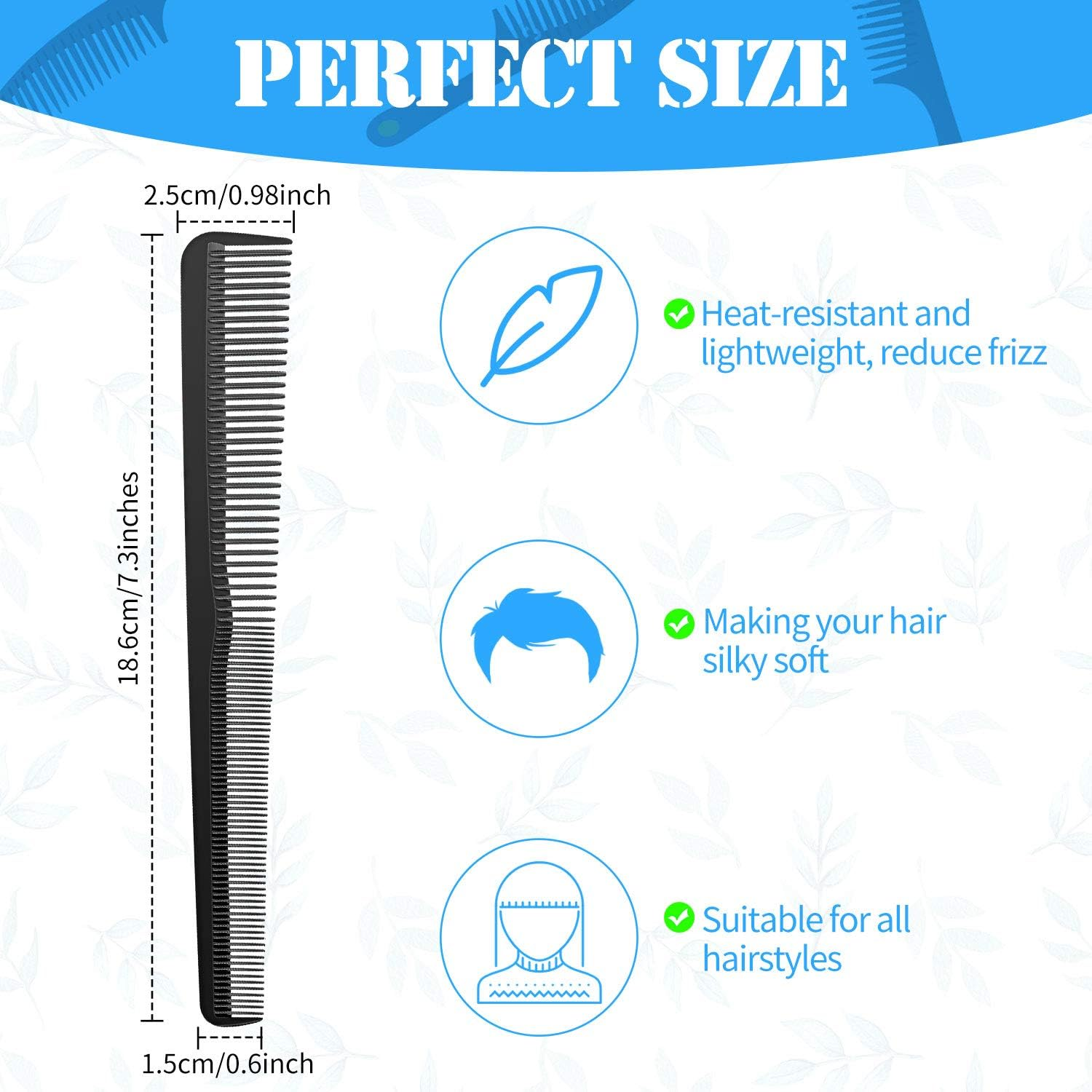 Boao 6 Pieces Tapered Comb Carbon Fiber Salon Hairdressing Fine and Wide Tooth Comb Heat Resistant Tapering Barber Stylist Cutting for Men Women(Black) - Pink image number 2