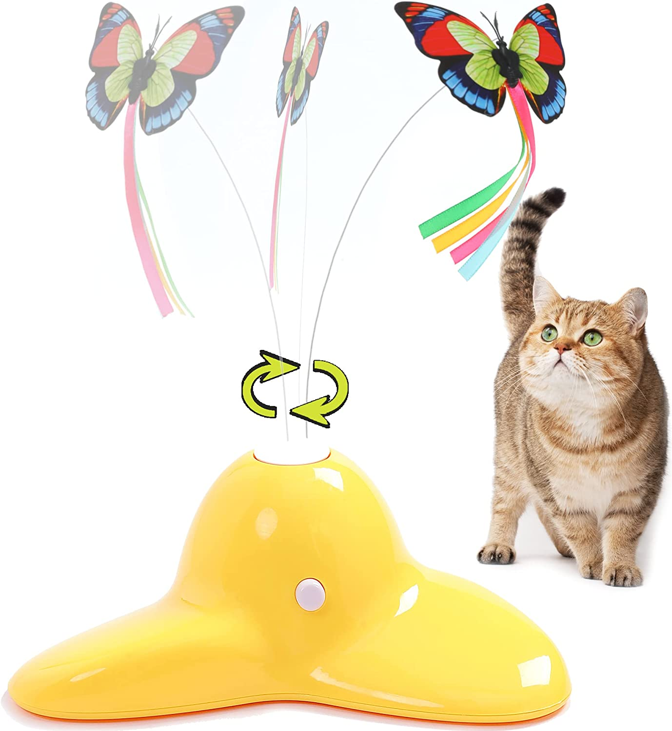 Vealind Indoor Interactive Play Teaser Cat Toy with 360&deg;Electric Rotating Butterfly (Yellow) image number 6