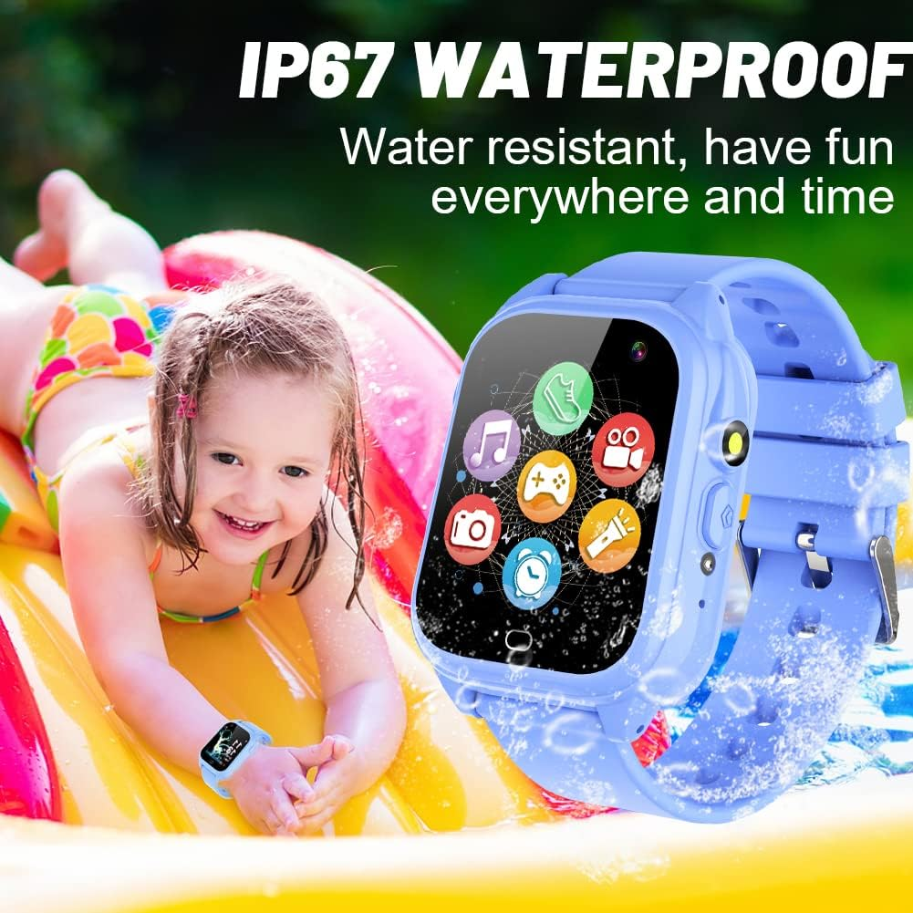 Kids Waterproof Game Watch Learning Toys with 26 Game HD Camera 1.44'' Touchscreen Pedometer Video Music Player Alarm Clock Calculator Smart Watch for Girls Boys 3-12 Years Old (Blue) image number 4