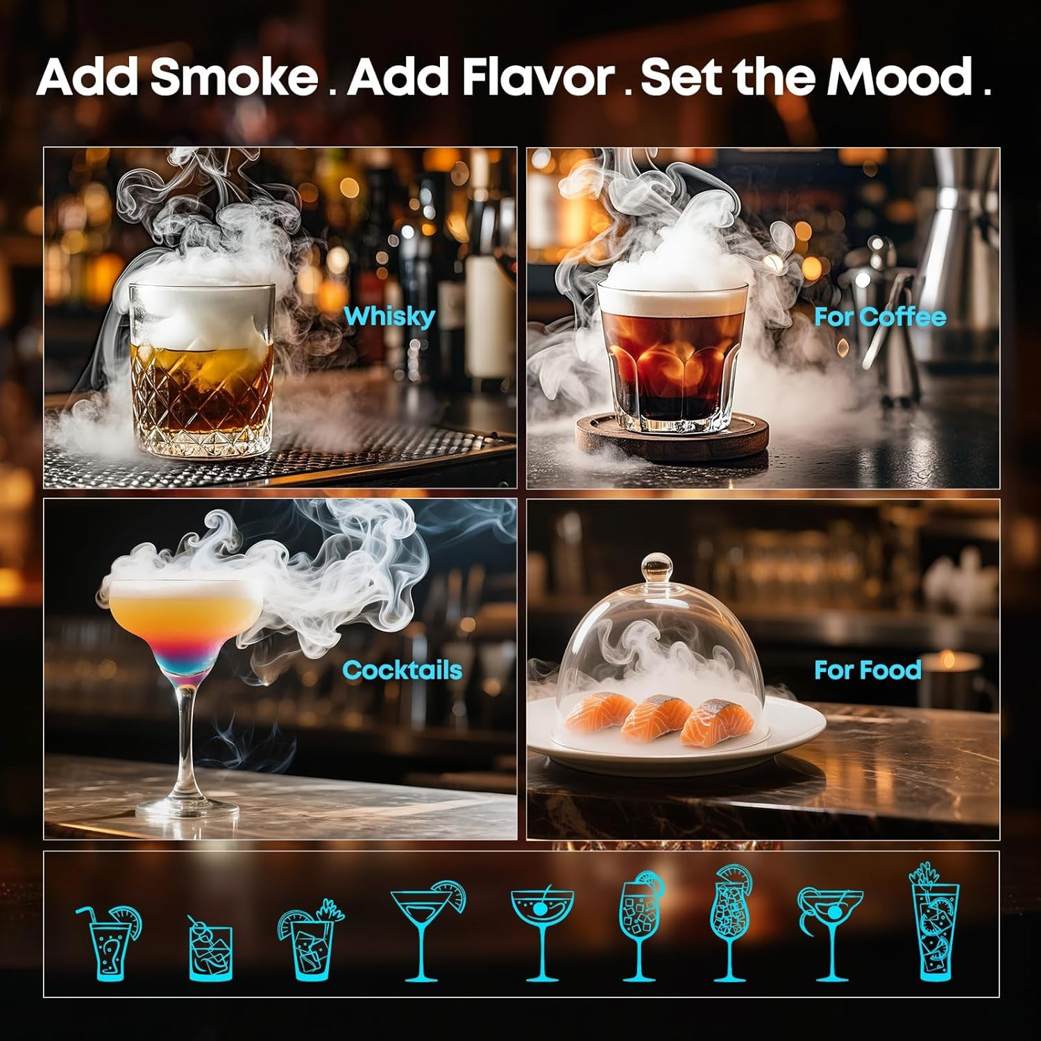 Electric Whiskey Smoker Kit with Rechargeable Built-In Lighter & LED Light, No Butane Needed, 6 Flavored Wood Chips for Old Fashioned Smoker Kit, Bourbon, Cocktail Father&rsquo;S Day Gifts for Men Husband image number 1