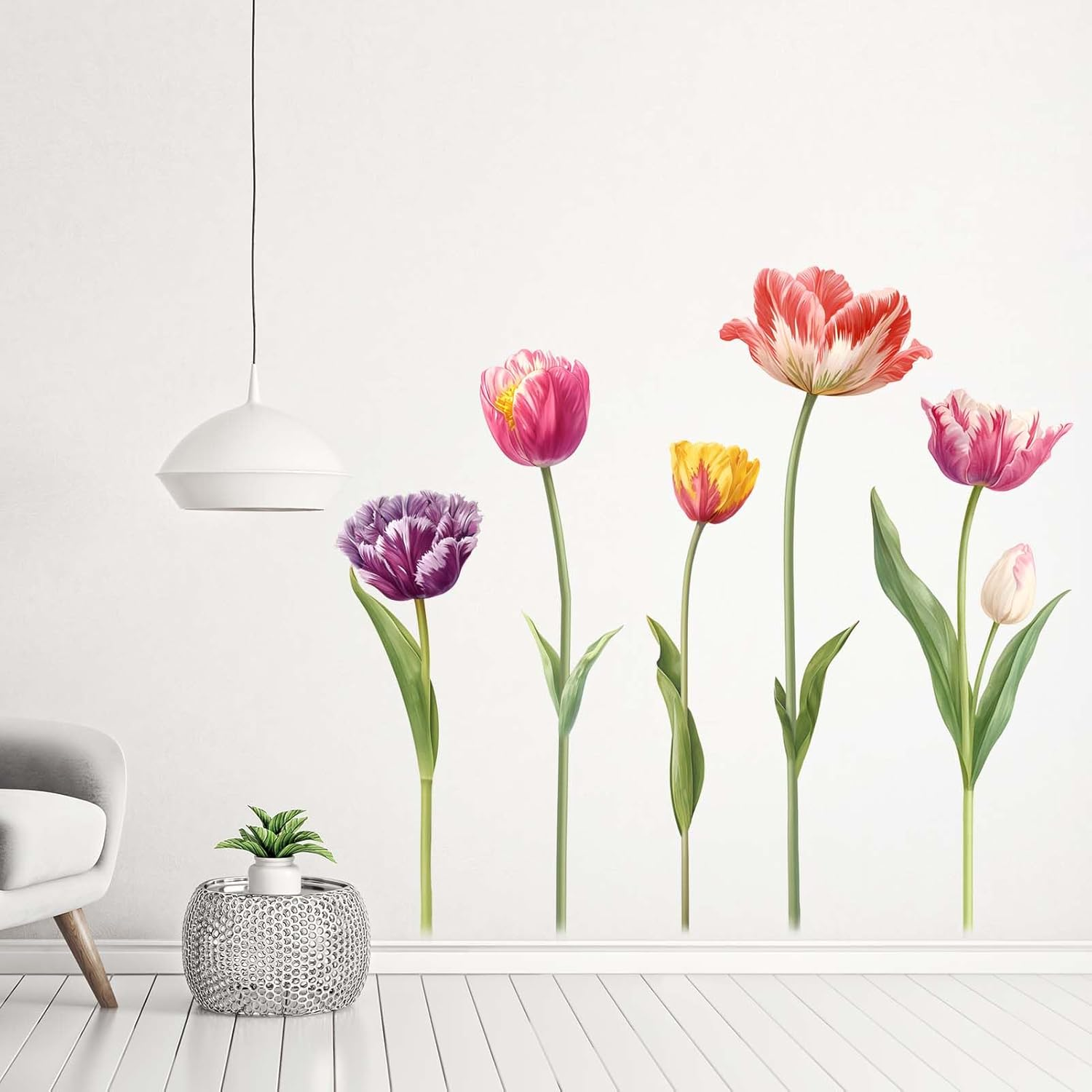 5 Large Tulip Flowers Wall Stickers - Wildflower Floral Garden Wall Stickers - Girls Bedroom Living Room Sofa TV Background Home Wall Decor image number 2