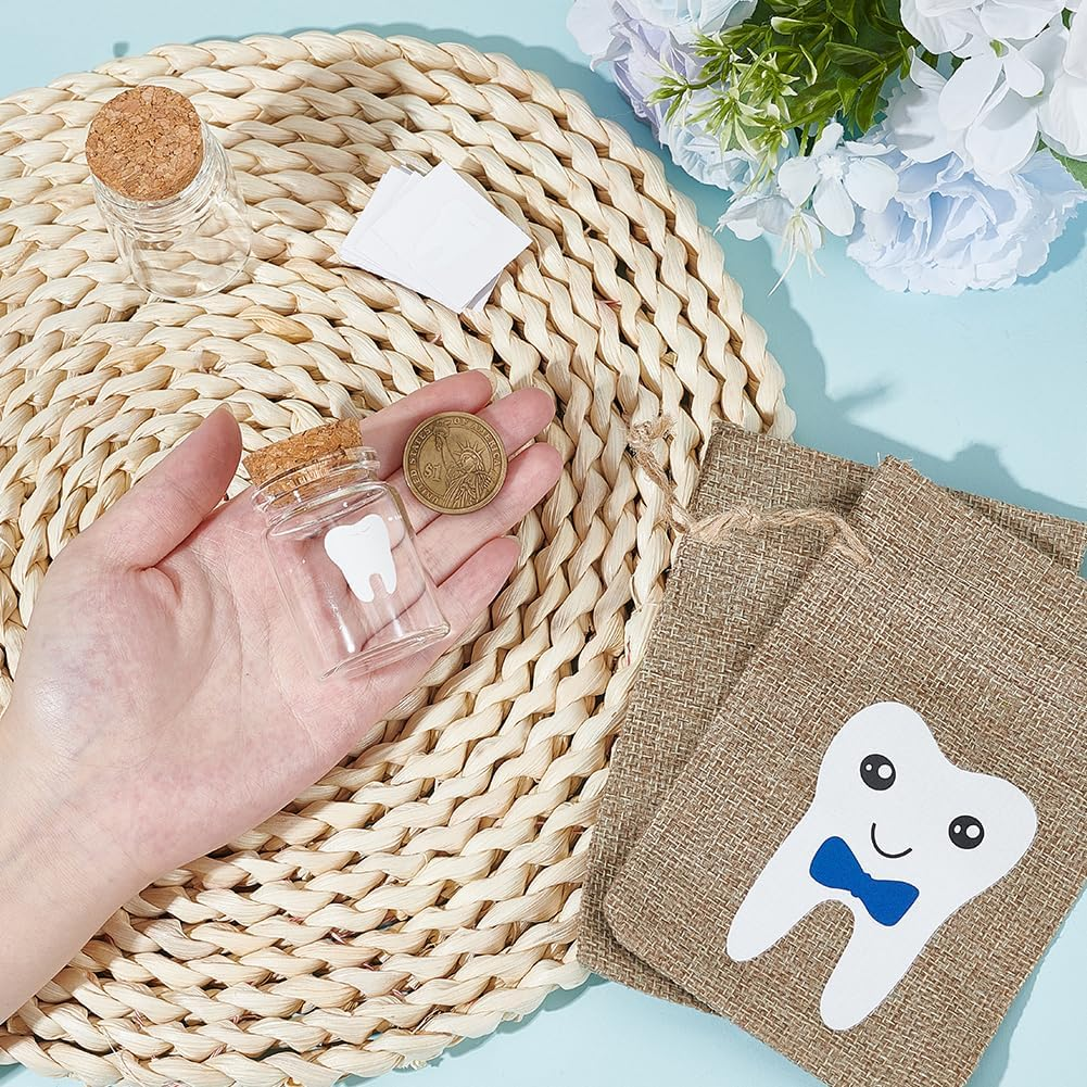Arricraft 2 Pcs Tooth Fairy Bag Sets with 2 Small Glass Bottles, Baby Tooth Holder Teeth Keepsake Boxs for Lost Teeth for Boys image number 2