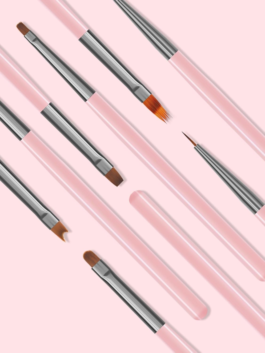 ZEOHBETY Nail Art Brushes Set, 9Pcs Nail Design Painting Brushes, Professional Nail Art Design Brushes, Nail Fine Liner Brushes, Pink