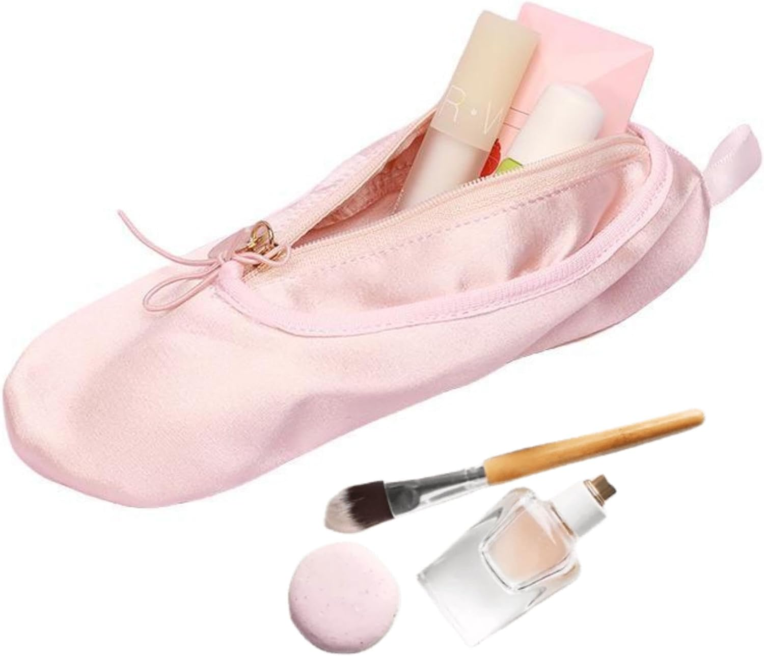 Febohao Pink Ballet Shoe Makeup Bag Custom Name Personalized Dance Shoe Pouch Portable Cosmetic Swan Ballet Bag, Dancers and Dance Lovers 2 Pcs, Light Powder, Simple and Stylish Storage