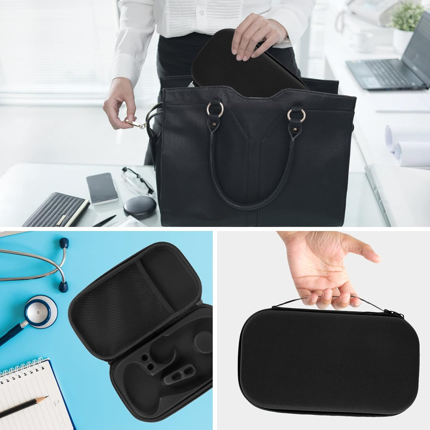 Stethoscope Case Shockproof Travel Storage Bag Portable Stethoscope Hard Carrying Case Lightweight Bag Travel Stethoscope Case Compact for Nurses Doctors (Black) image number 1