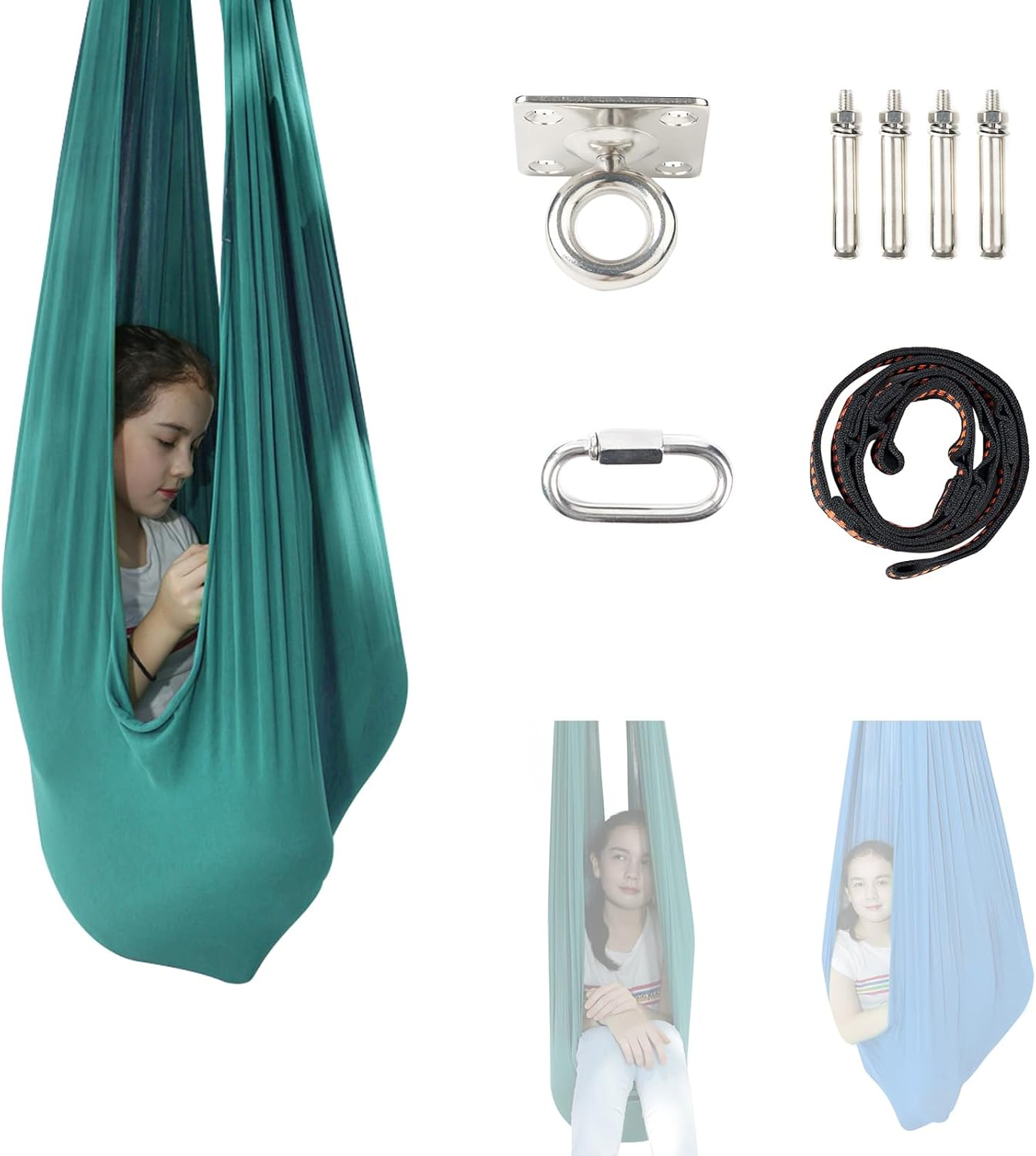 TOPARCHERY Indoor Therapy Swing W/More Special Needs, Cuddle Hammock Ideal for Autism, ADHD, Aspergers and Sensory Integration Snuggle Swing Hammocks (Green) image number 3