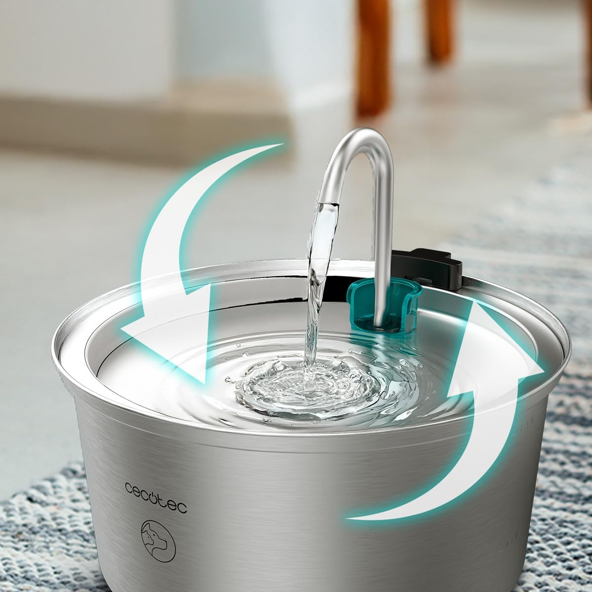 Cecotec Pumba 3200 Refresh Stainless Steel Automatic Pet Fountain for Cats, Stainless Steel, High Performance Filter, Quiet, Waterfall Design, IPX4, Easy Cleaning image number 6
