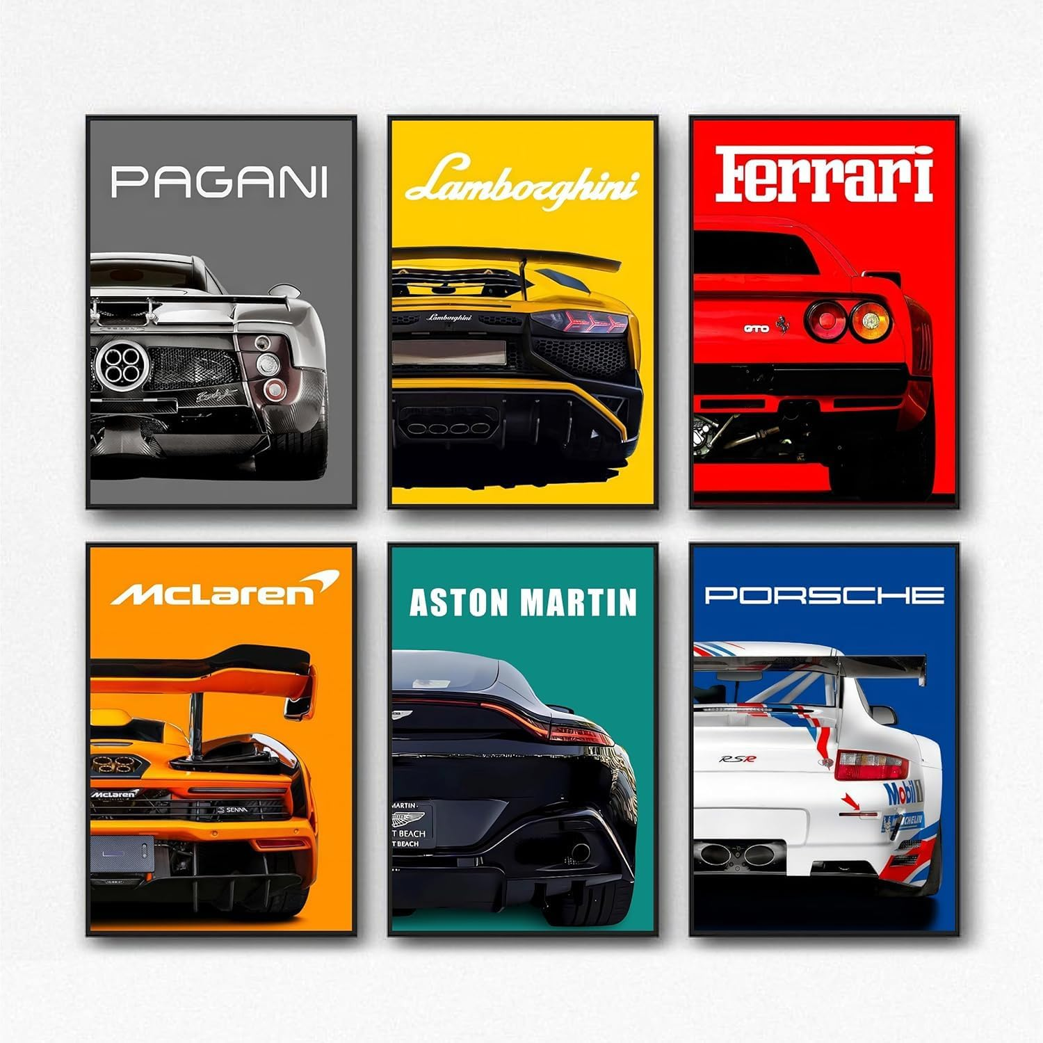 ZIENVE Car Posters Supercar Wall Art Prints, Set of 6 Vintage Racing Car Pictures Canvas Wall Art Room Bedroom Decor, 20 X 25Cm Unframed image number 1