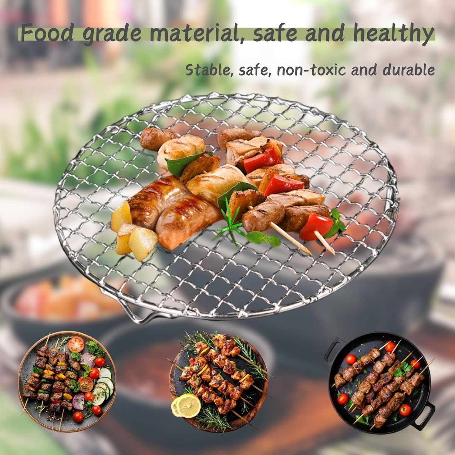 Poemtian Grill Mesh, Stainless Steel round Barbecue Net, Multi-Purpose round BBQ Grill Net for Camping, Cooking Beef, Chicken, Vegetables image number 2