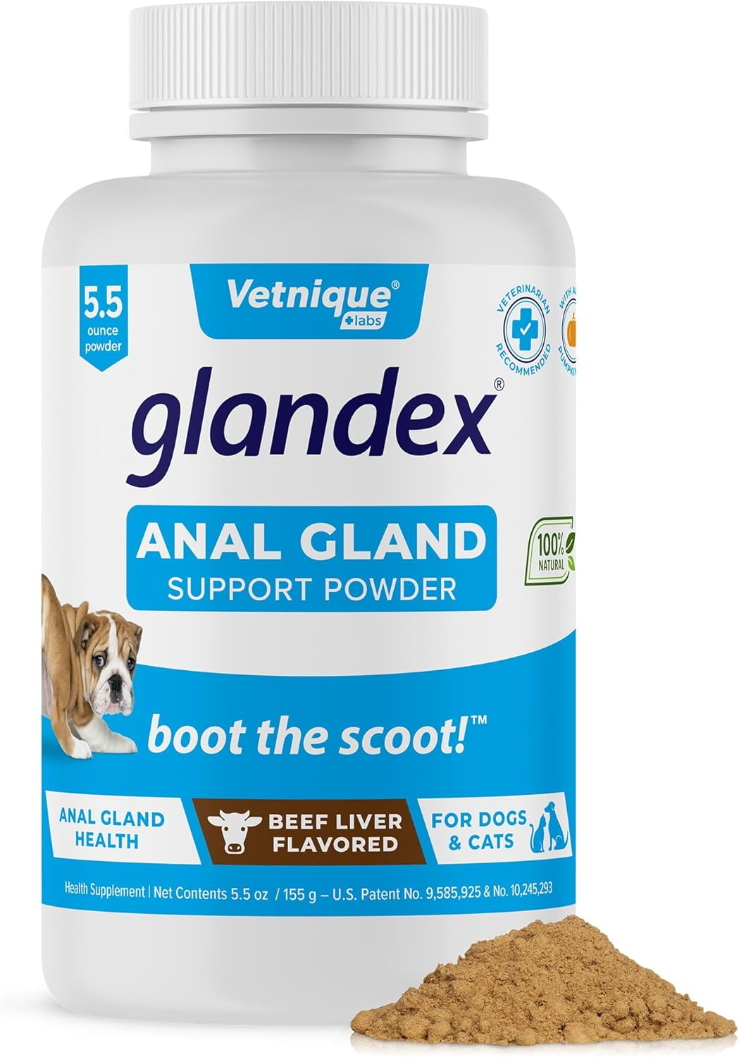 Glandex Dog Fiber Supplement Powder for Glands with Pumpkin, Digestive Enzymes & Probiotics - Vet Recommended Healthy Bowels and Digestion - Boot the Scoot by Vetnique Labs (Beef Liver, 5.5 Oz) image number 2