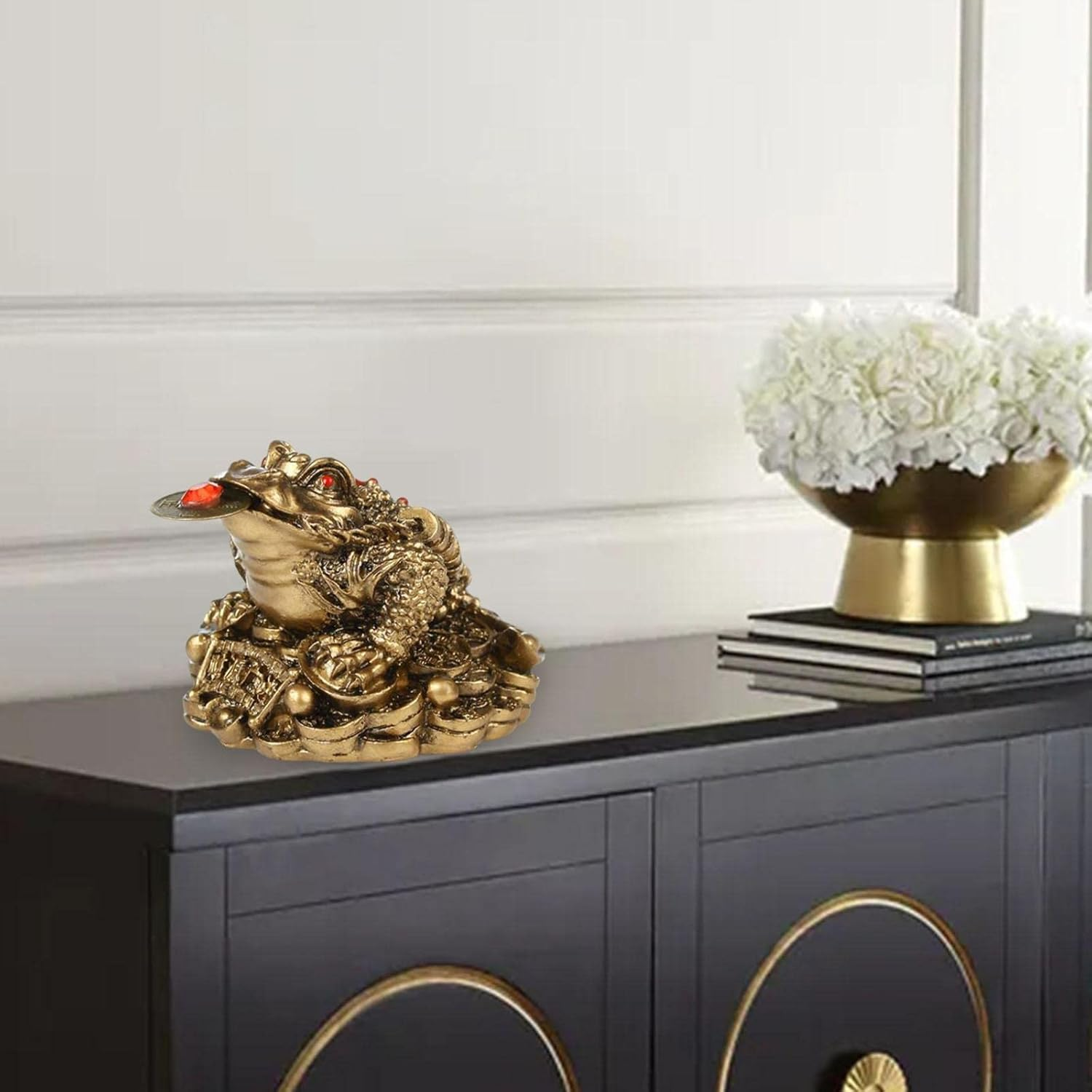 Feng Shui Money Frog Statue, with Lucky Charm Ancient Coin Chinese Feng Shui Wealth Lucky Money Frog Statue for Office Desk House Desk Decor image number 5