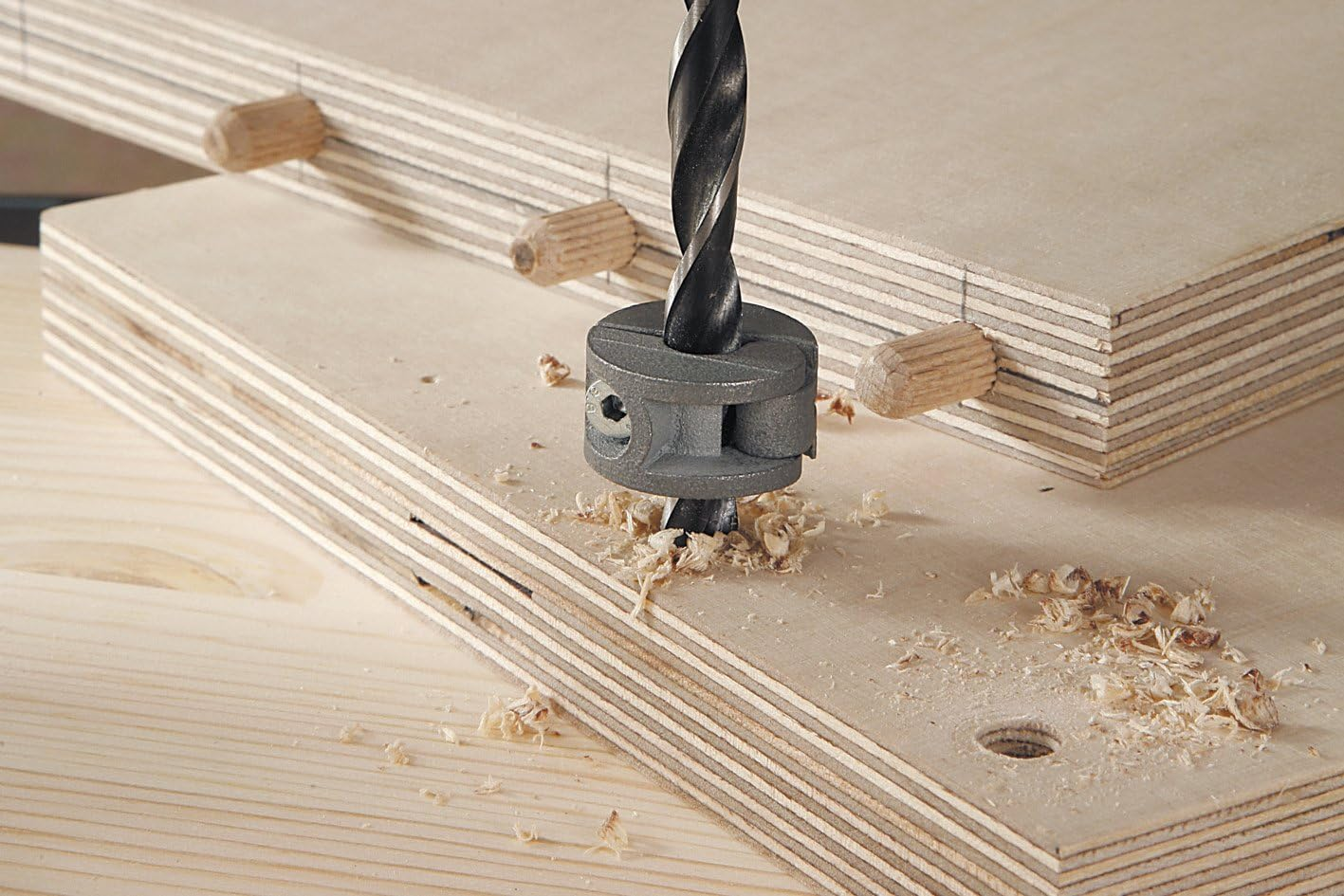 Wolfcraft Universal Depth Stop Set, 3 Pcs. I 2755000 I for Restricted-Depth Drilling image number 2