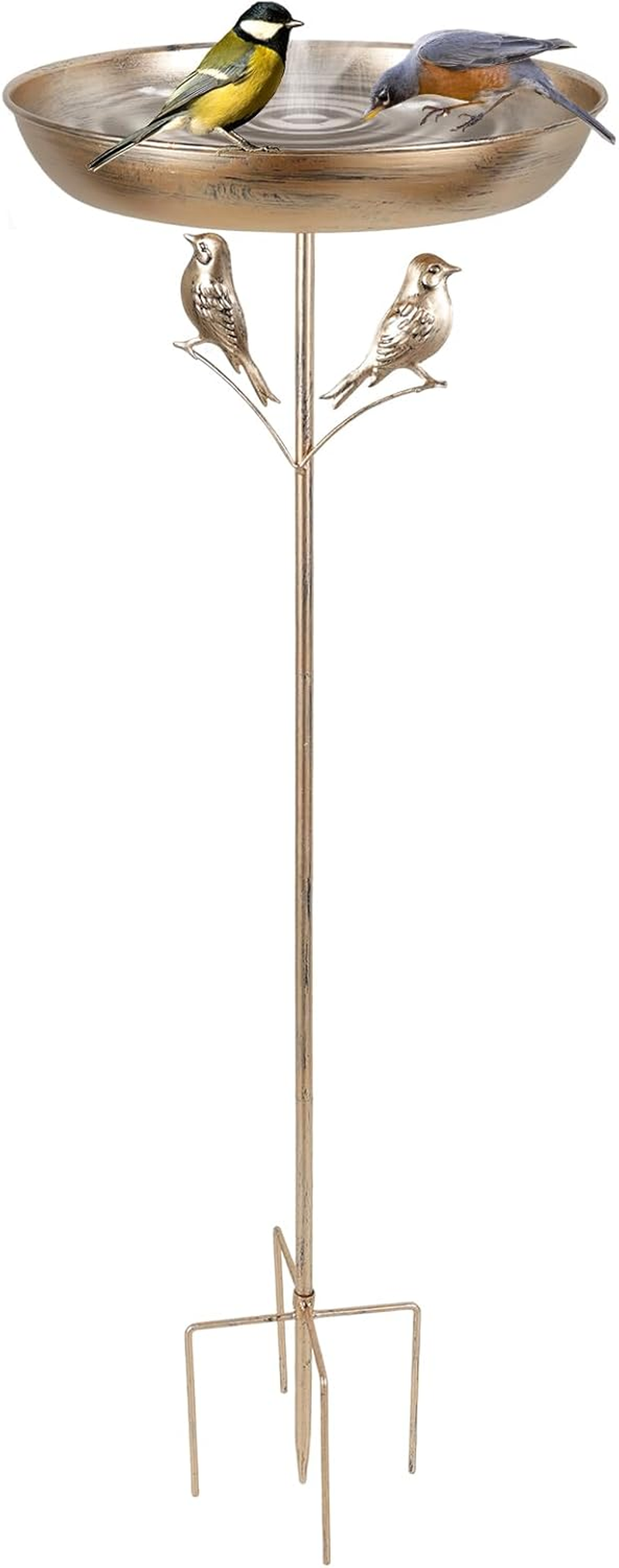 Iron Feeding Bird Bath Spike with 5 Pronged Base, Decorative Rust Resistant Bird Feeder Standing Bath for Outdoor Garden Patio Yard Lawn (Bird)