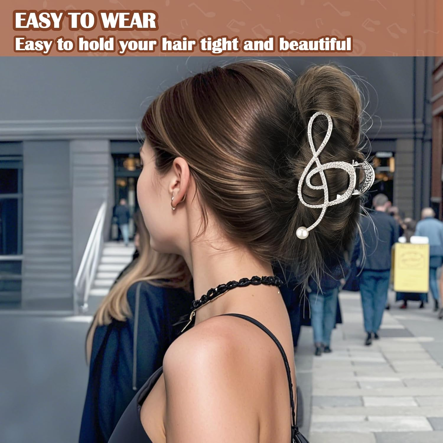 Vodolo Treble Clef Hair Clip,2Pcs Treble Clef Claw Clip for Women Girls,Metal Music Note Hair Claws with Pearl image number 2