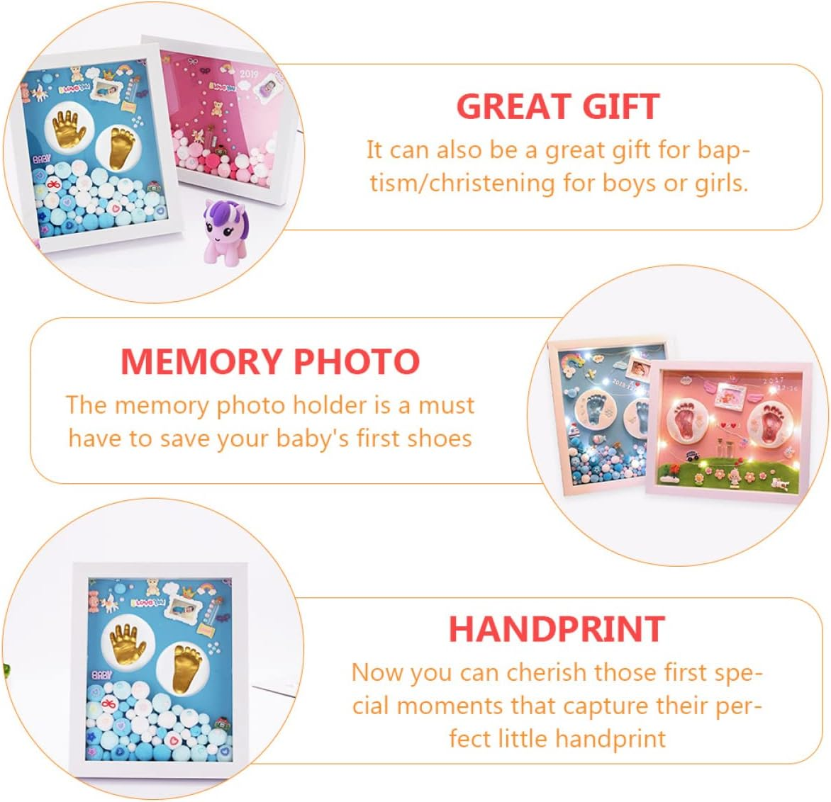 1 Set Handprint Footprint Kit with Memory Photo Frame DIY Keepsake for Newborn Boys Baptism Easy to Use Imprints