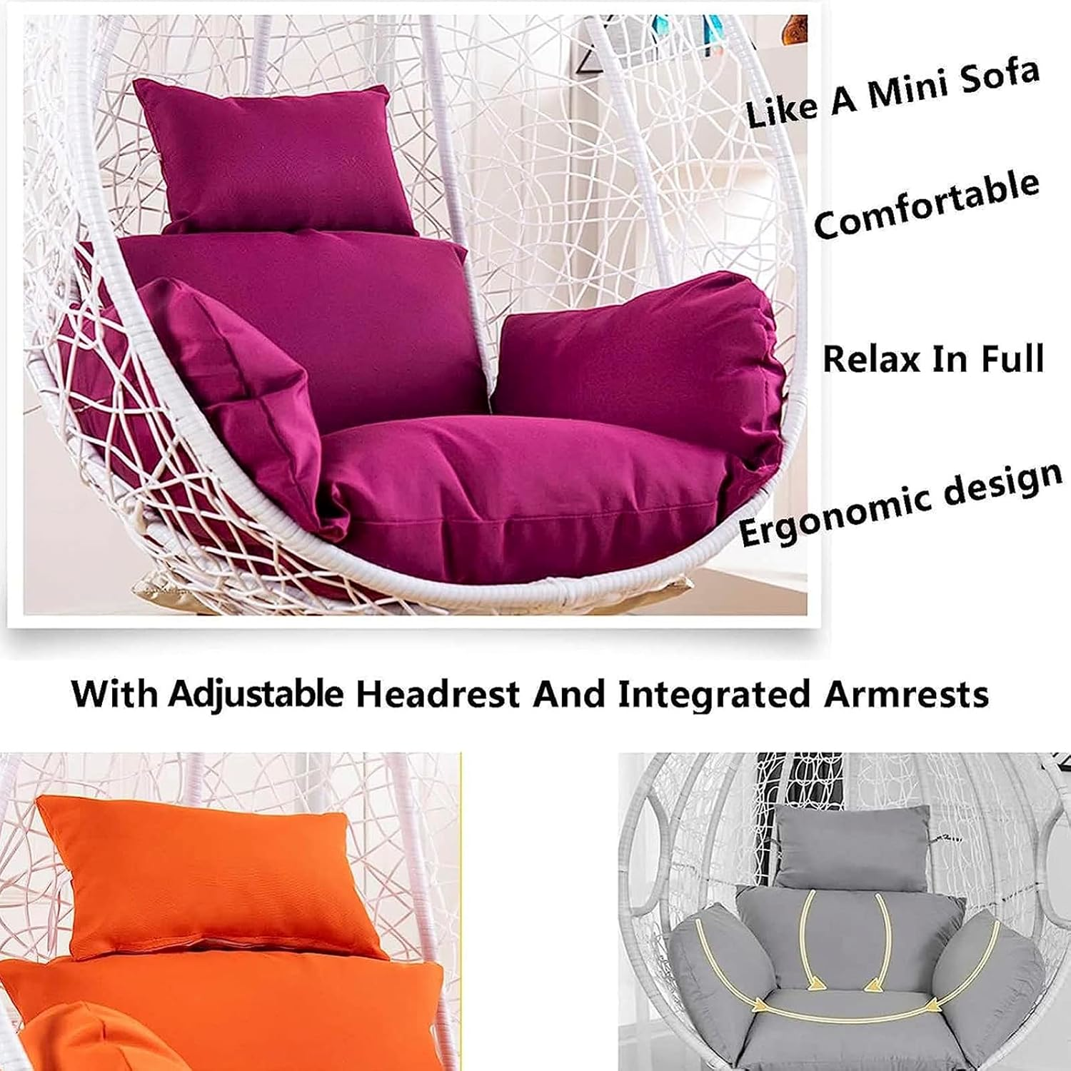 Cushion Egg Swing Cushion, Fluffy Outdoor Hanging Chair Cushion, Waterproof Replacement Cover for Hanging Chair Cushion, Hanging Chair Cushion with Headrest and Armrests, Purple image number 3