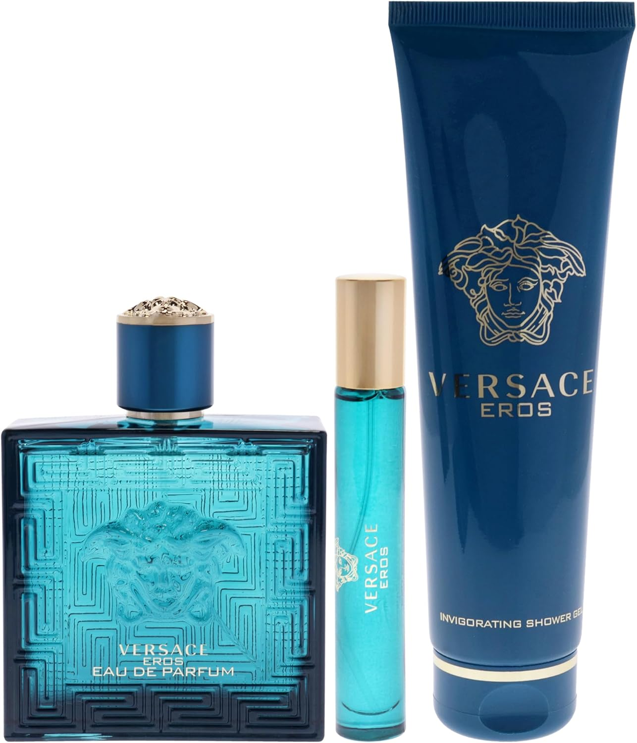Versace Eros by Versace for Men - 3 Pc Gift Set 3.4Oz EDP Spray, 0.3Oz EDP Spray, 5Oz Shower Gel