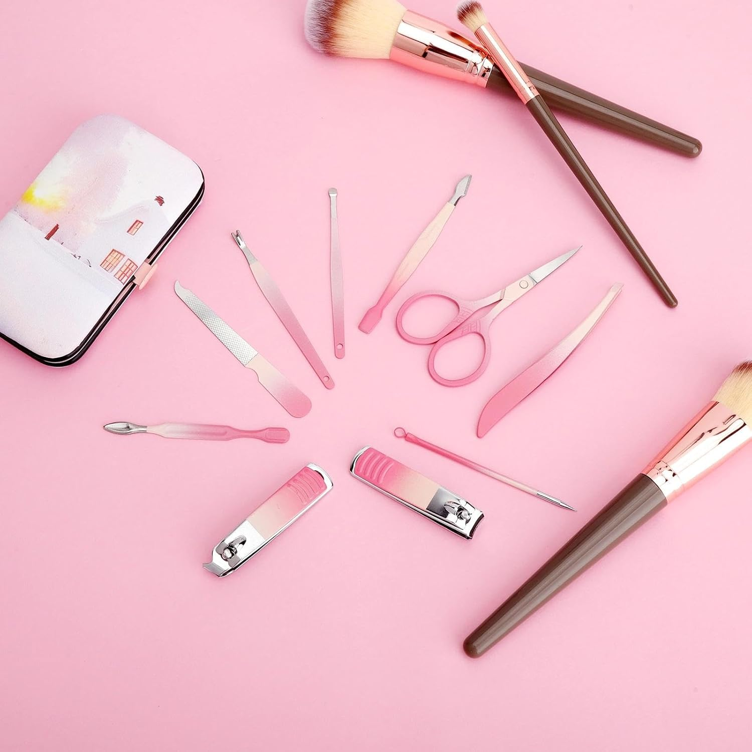 VOSSOT 10 Piece Manicure Set, Nail Clippers, Scissors, Tweezers, Nail Set, Nail Care Set, Tools, Pedicure Set, Women, Men, Toe, Finger Manicure Kit Made of Stainless Steel with Travel Case for Home image number 1