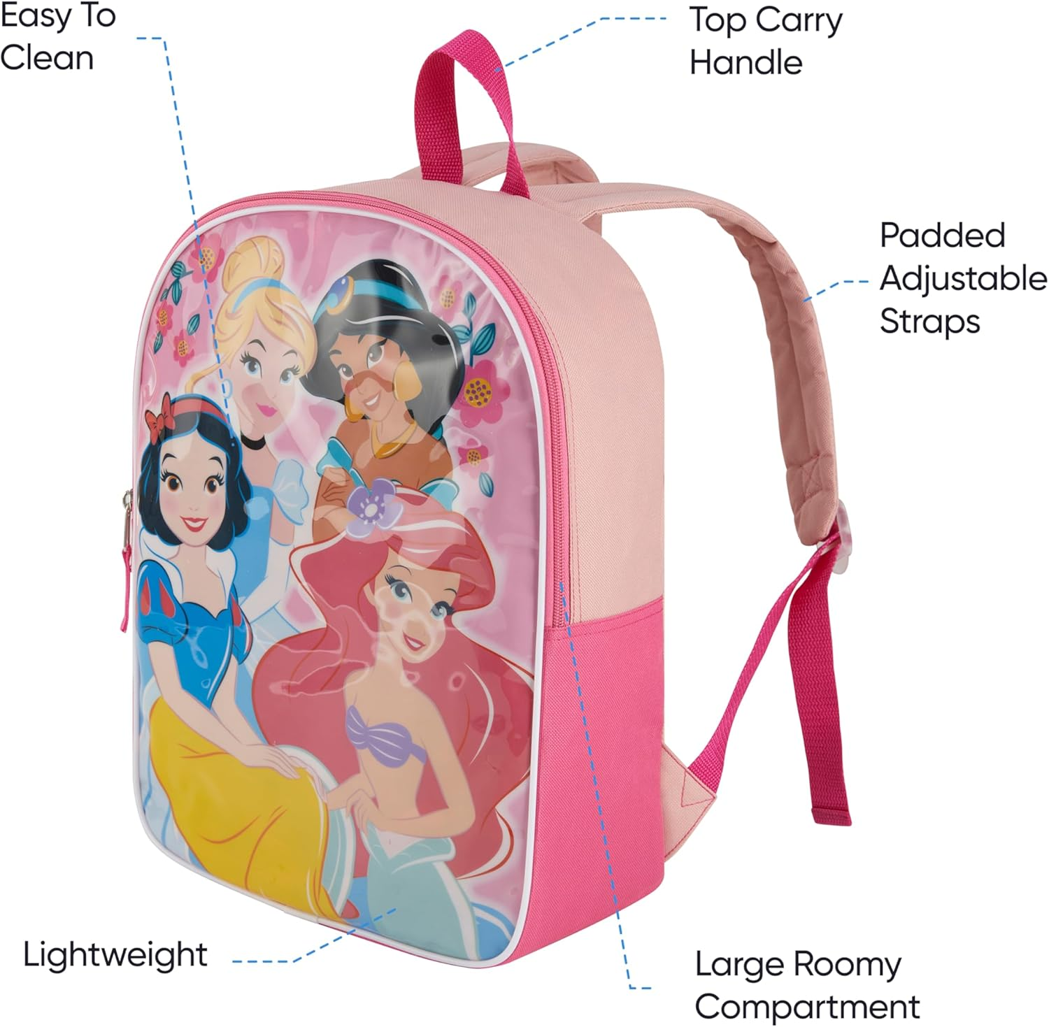 Disney Backpack for Kids 15&rdquo; | Awesome Bookbag for Girls | Padded Straps & Large Zip Compartment Back to School Supplies image number 4