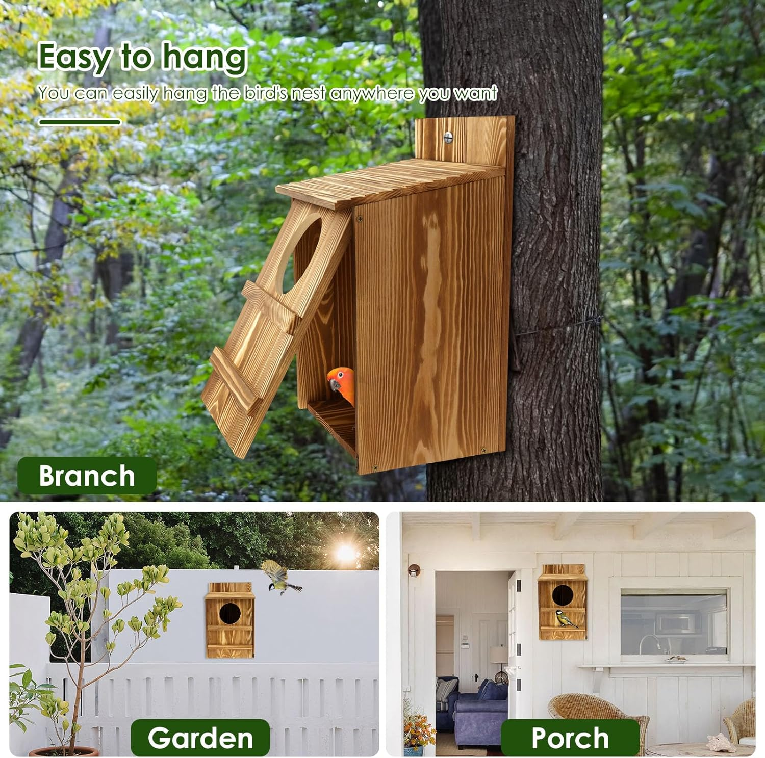 Owl House, Circular Opening Wood Birds Box, Large Size Bird Box, Easy to Install Wood Bird Box, Owl Box House with Mounting Screws for Birds image number 1